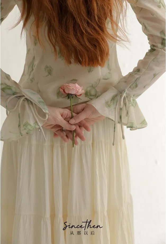 Since Then  |Flower Patterns Chiffon Long Sleeves Shirts & Blouses