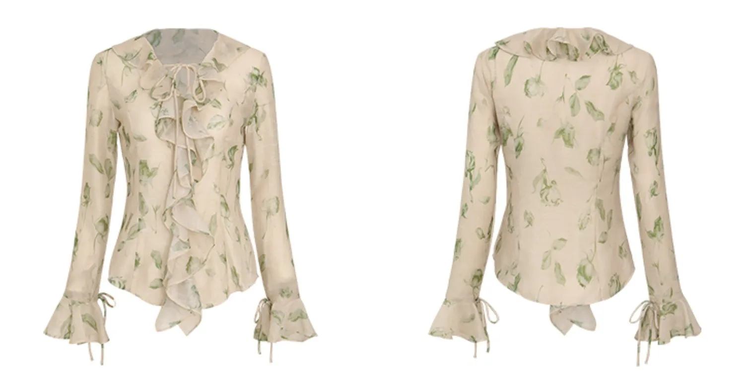 Since Then  |Flower Patterns Chiffon Long Sleeves Shirts & Blouses