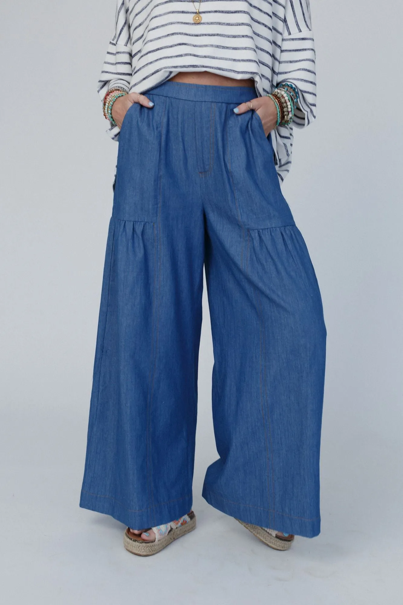 Slightly Sassy Denim Palazzo Pants - Denim