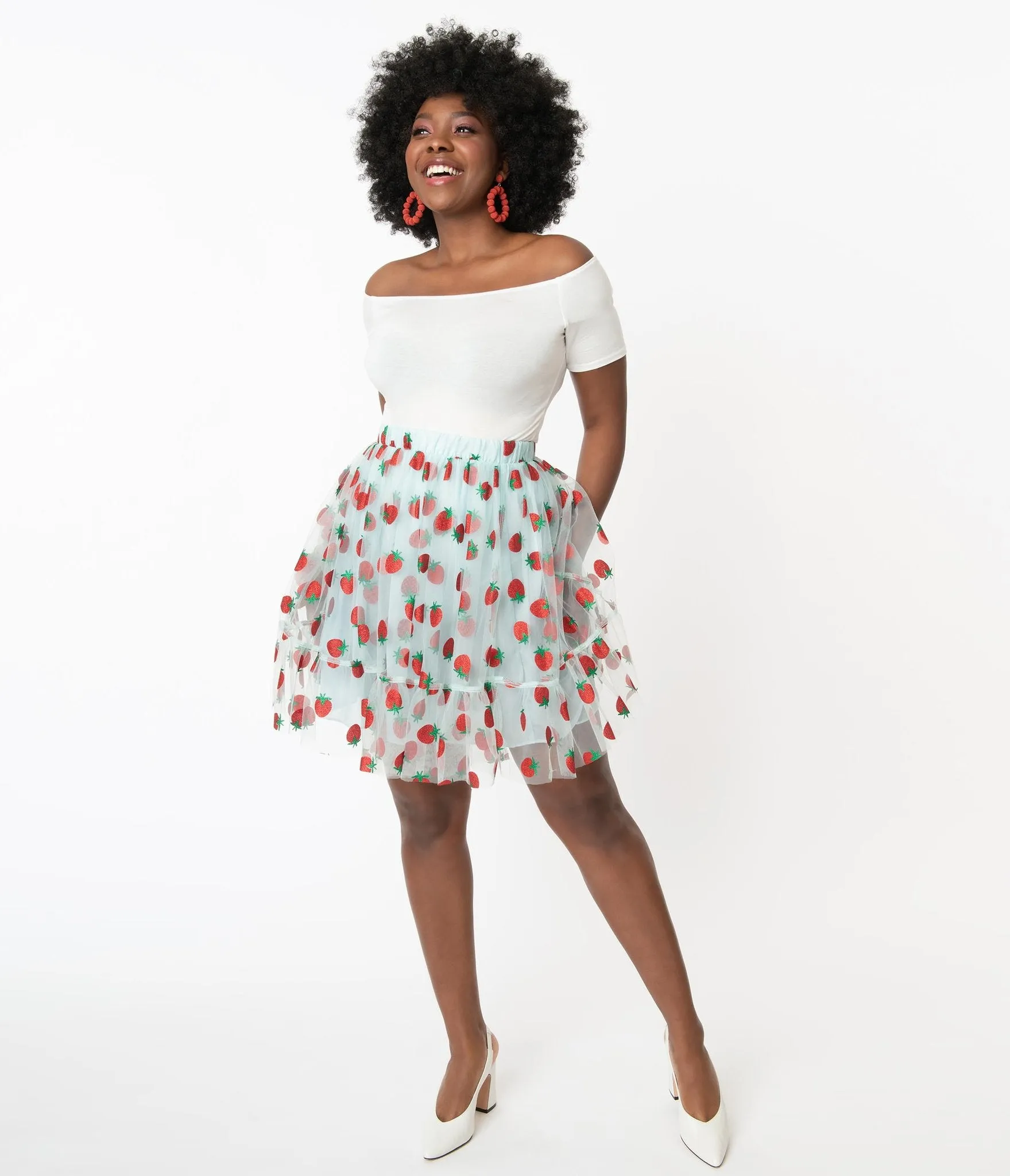 Smak Parlour Blue & Strawberry Print Twirl Power Skirt