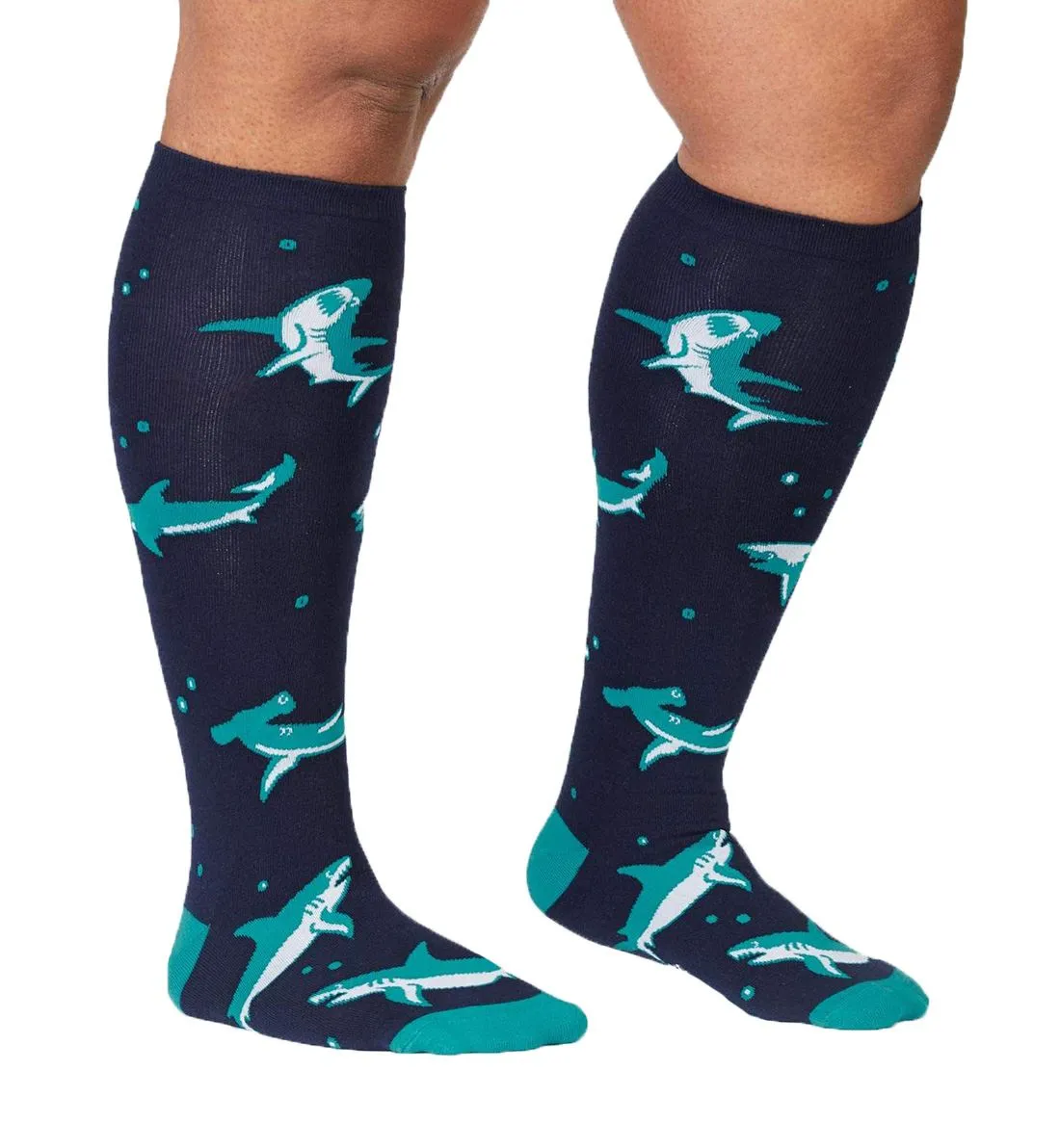 SOCK it to me Unisex Stretch-It Knee High Socks (Unisex) - Shark Attack