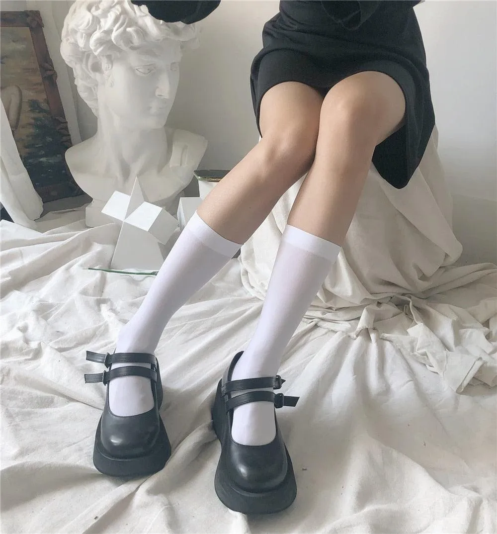 Solid Long Stockings Women Thigh Thin High Knee Socks