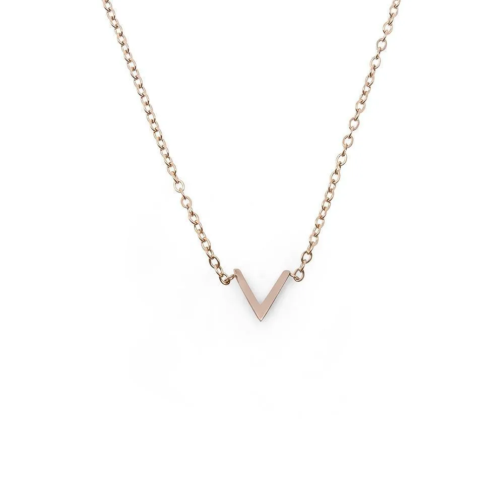 Stainless Steel V Necklace Rose Gold Plated