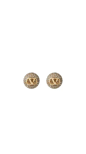 Stud Earrings Vlogo Signature With Swarovski Crystals - Gold