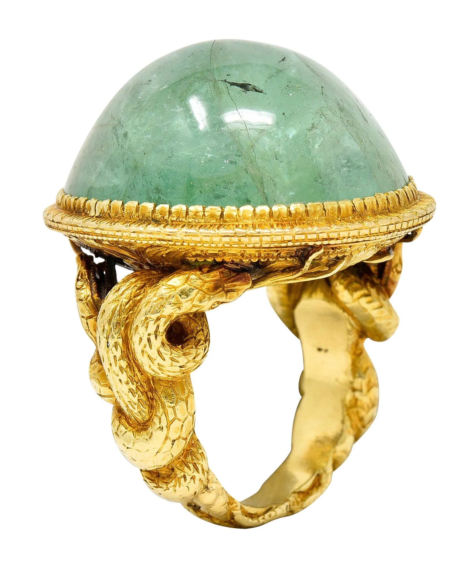 Substantial Emerald 22 Karat Gold Snake Gemstone Ring