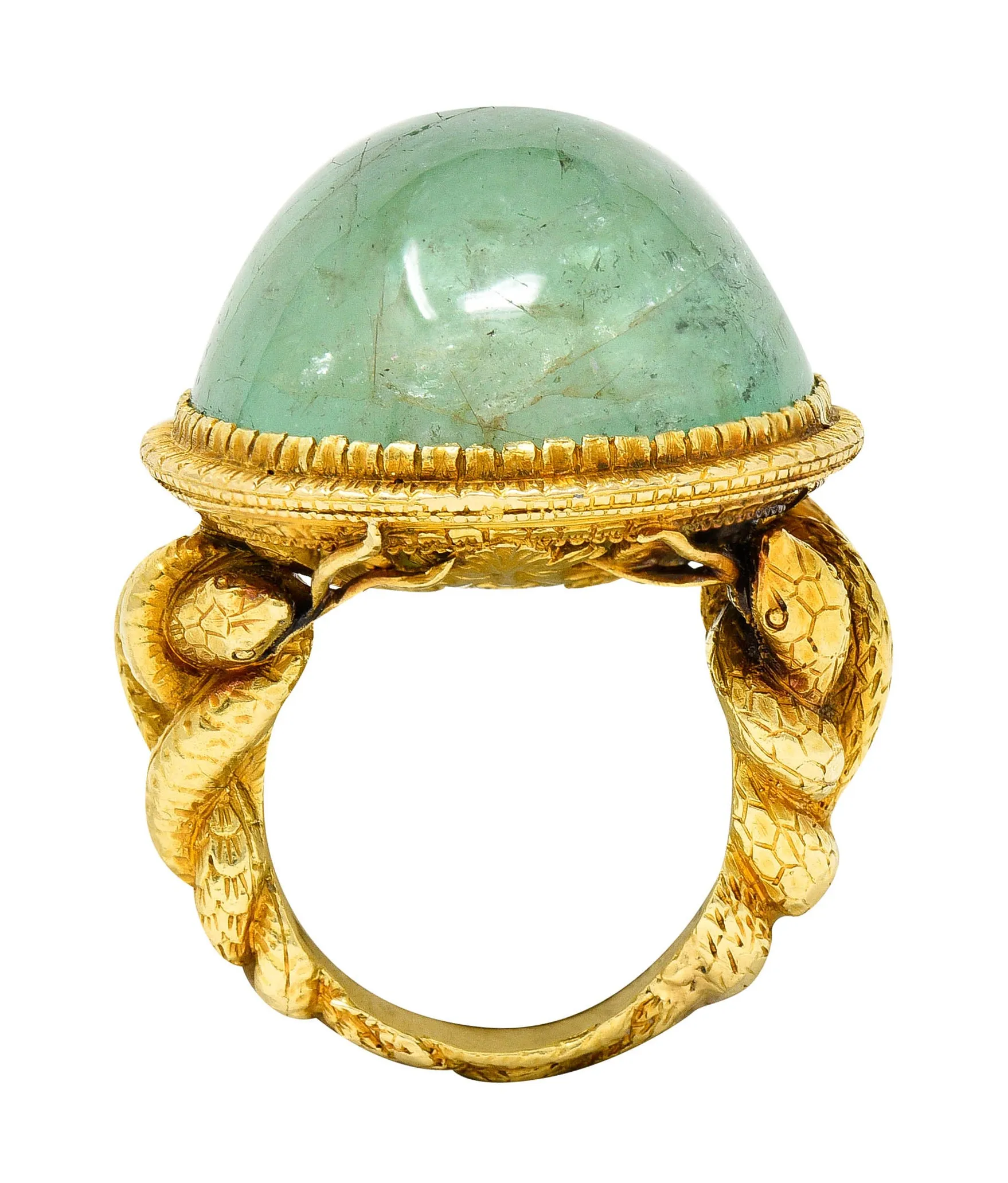 Substantial Emerald 22 Karat Gold Snake Gemstone Ring