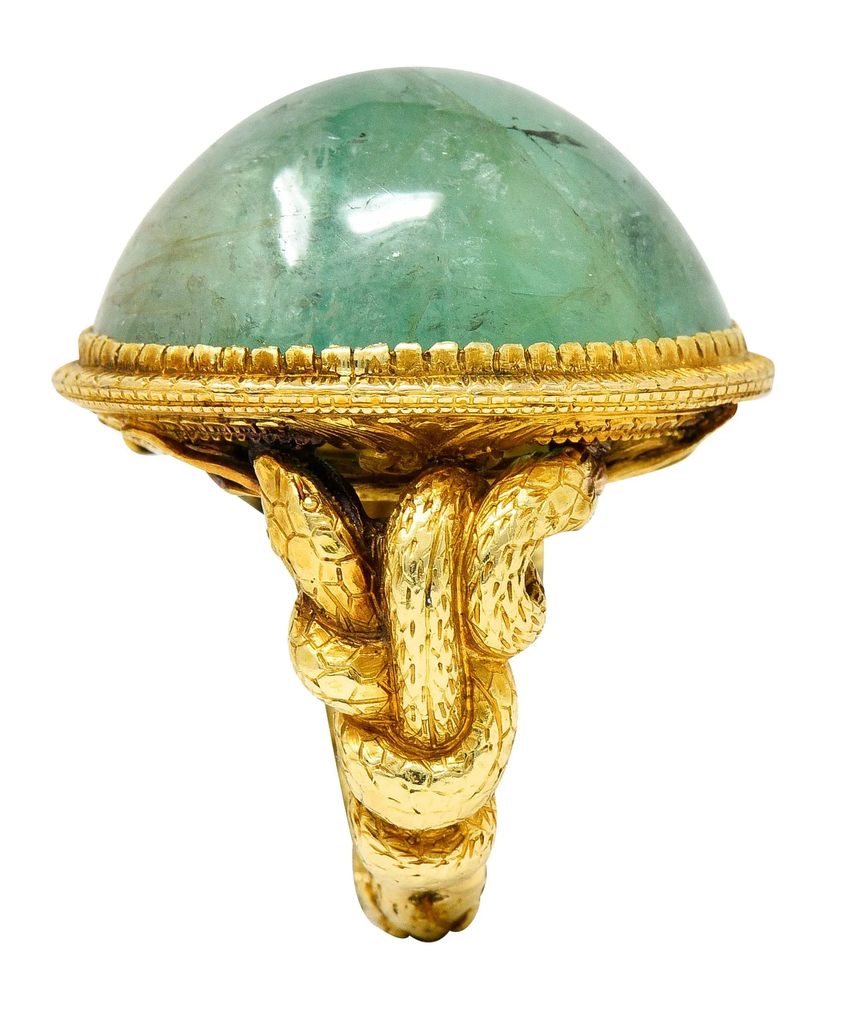 Substantial Emerald 22 Karat Gold Snake Gemstone Ring