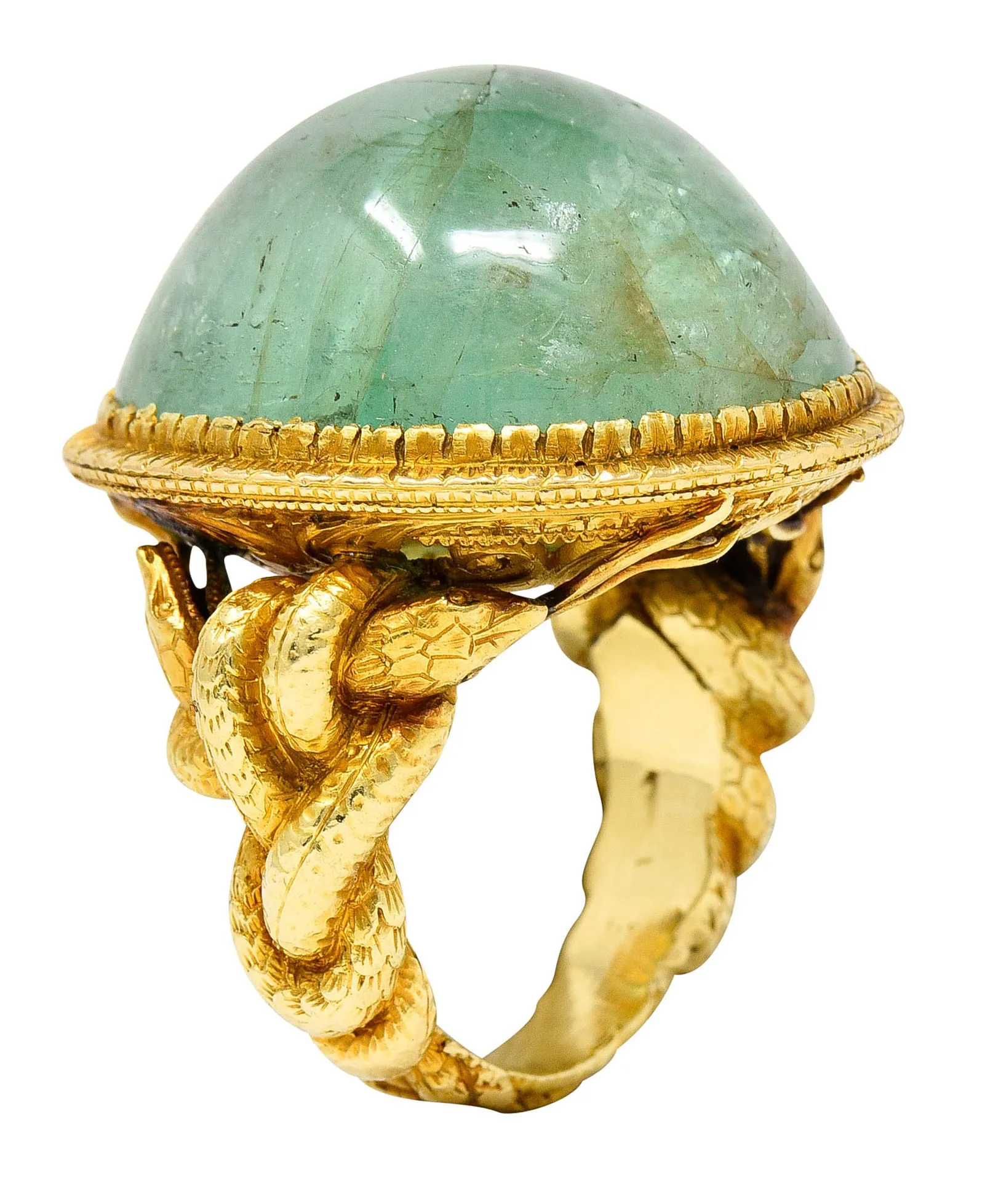 Substantial Emerald 22 Karat Gold Snake Gemstone Ring