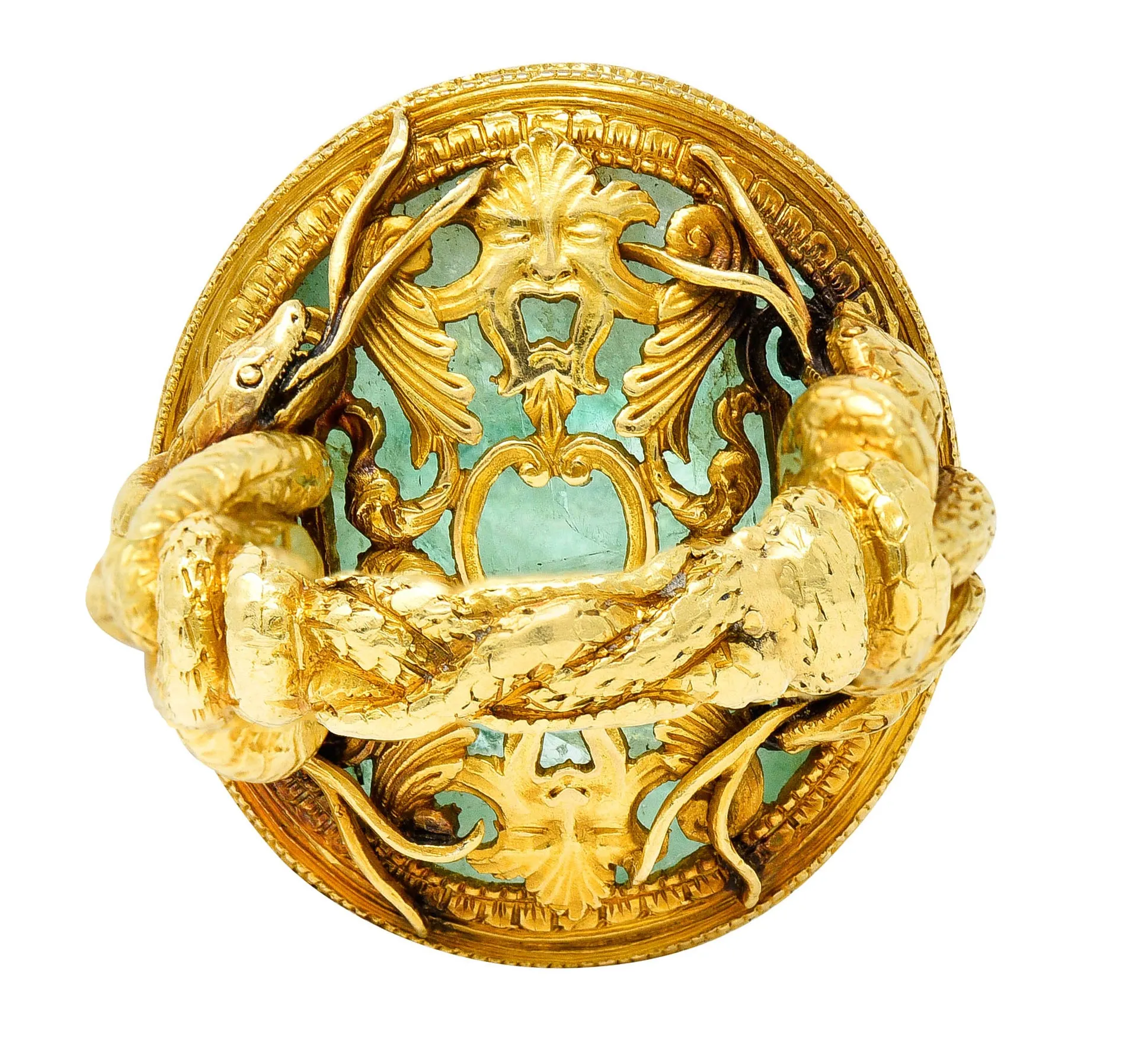 Substantial Emerald 22 Karat Gold Snake Gemstone Ring