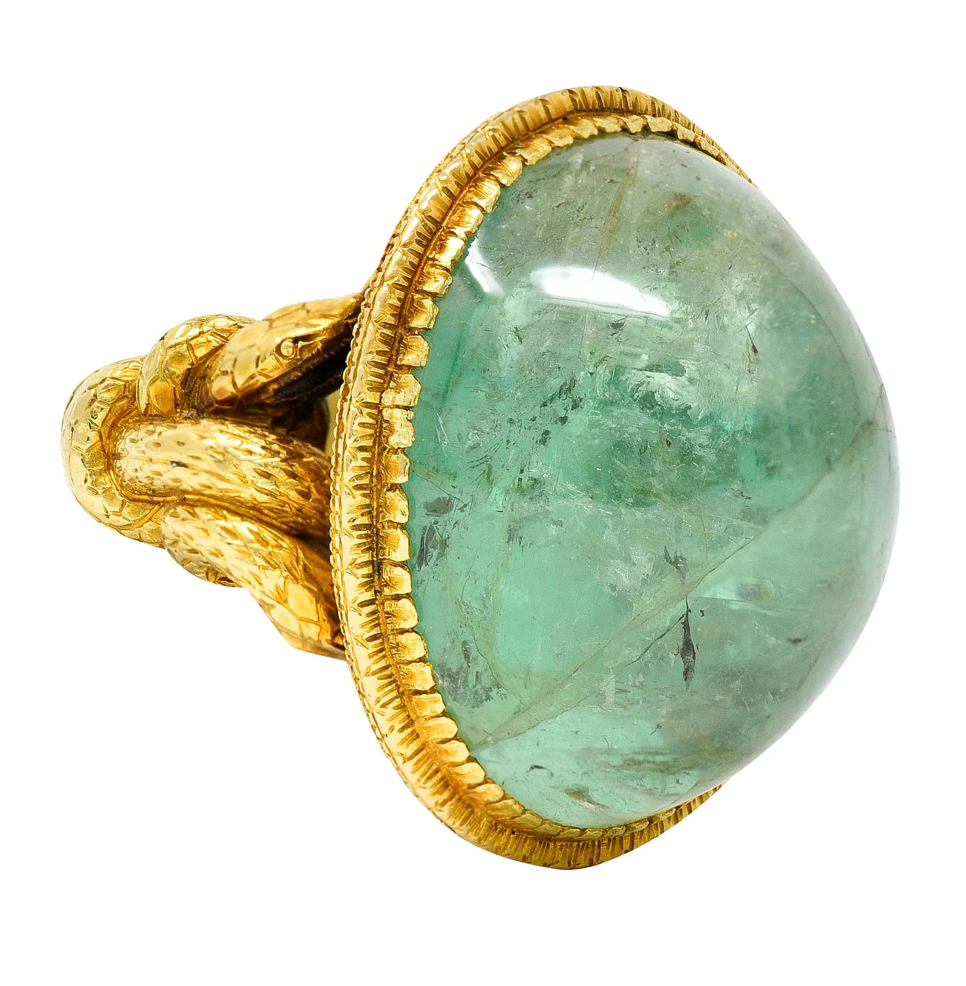 Substantial Emerald 22 Karat Gold Snake Gemstone Ring