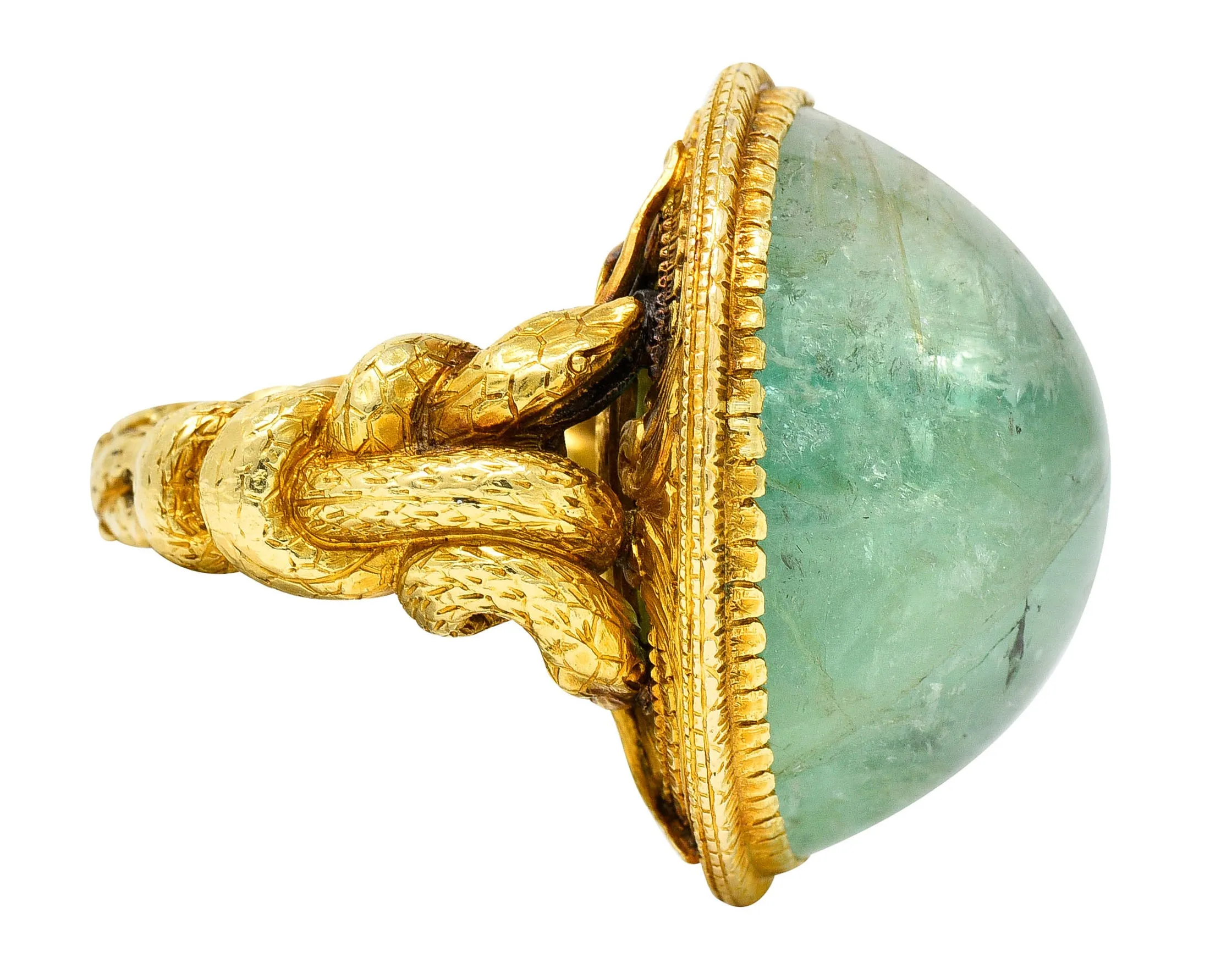 Substantial Emerald 22 Karat Gold Snake Gemstone Ring