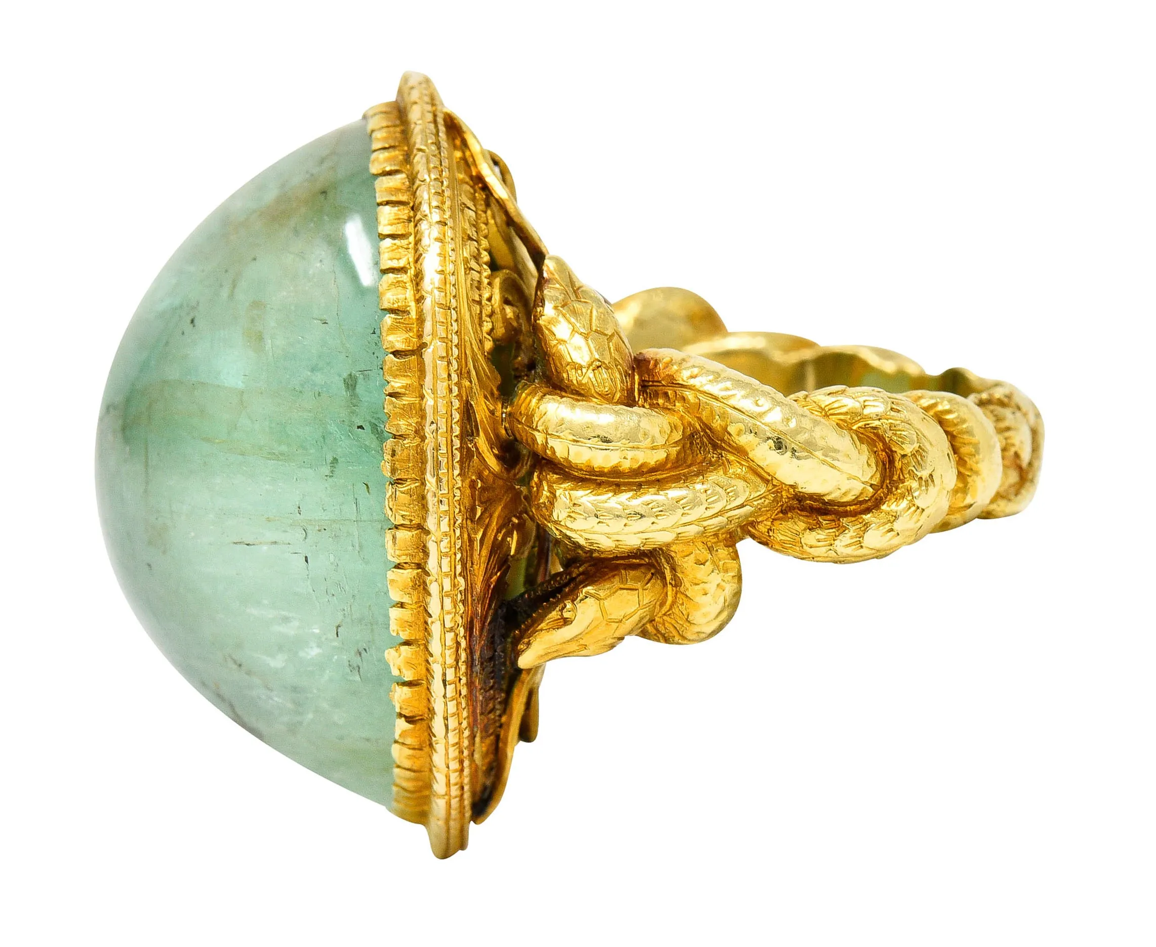 Substantial Emerald 22 Karat Gold Snake Gemstone Ring