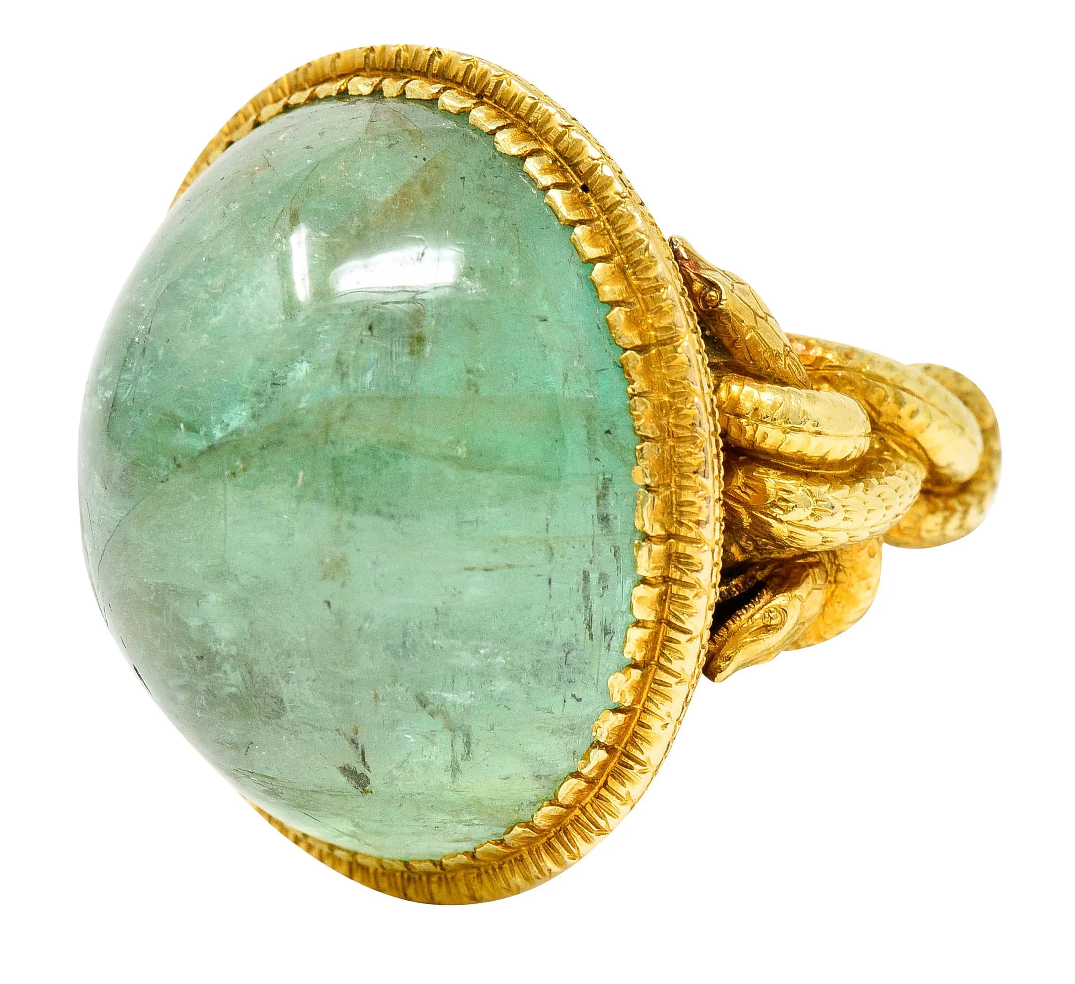 Substantial Emerald 22 Karat Gold Snake Gemstone Ring