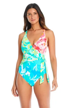 Summer Escapes Surplice One Piece Swimsuit