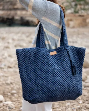 Sun Chaser Straw Large Tote - Navy