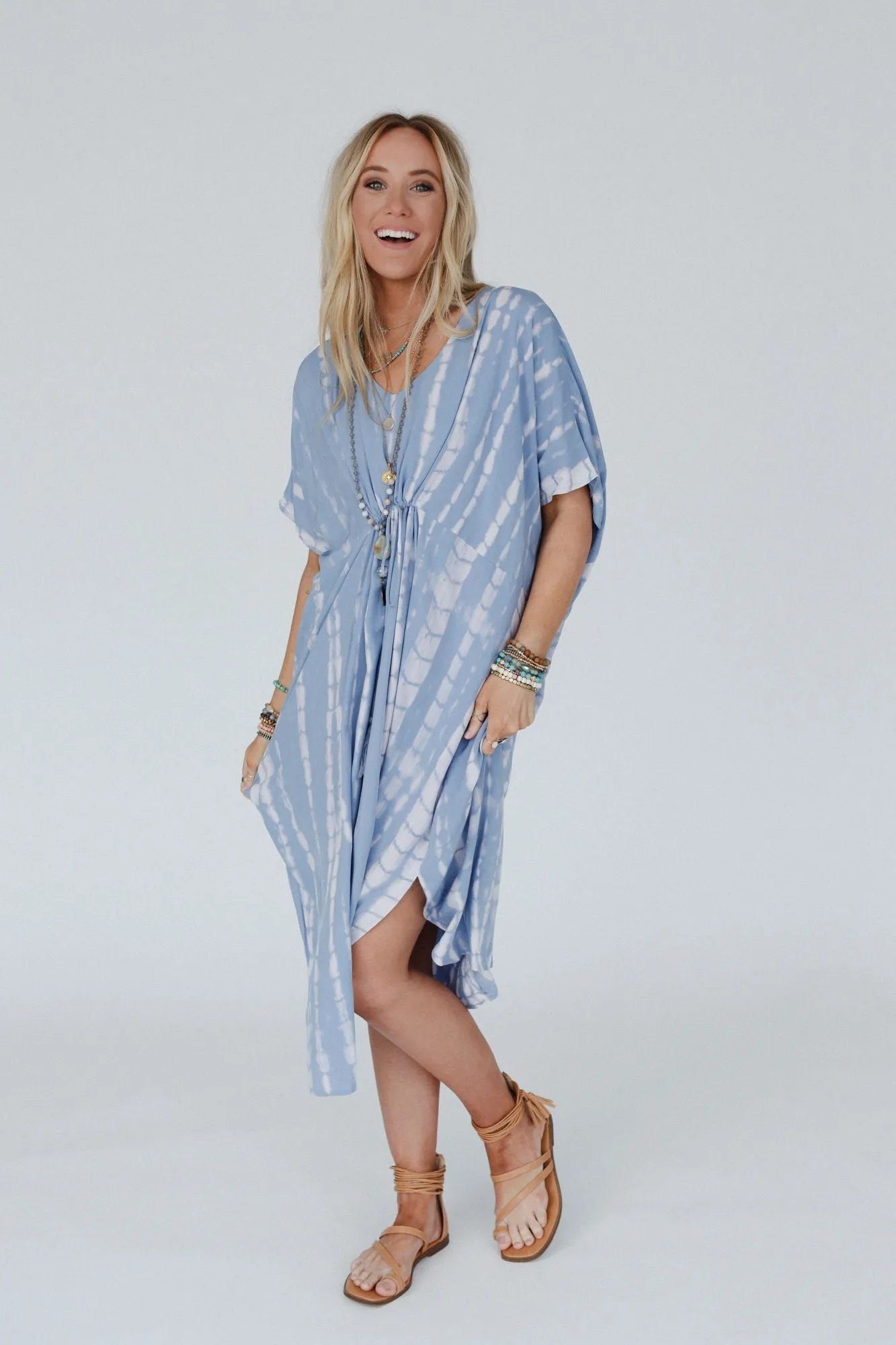 Sunny Shores Tie Dye Kimono Dress - Blue