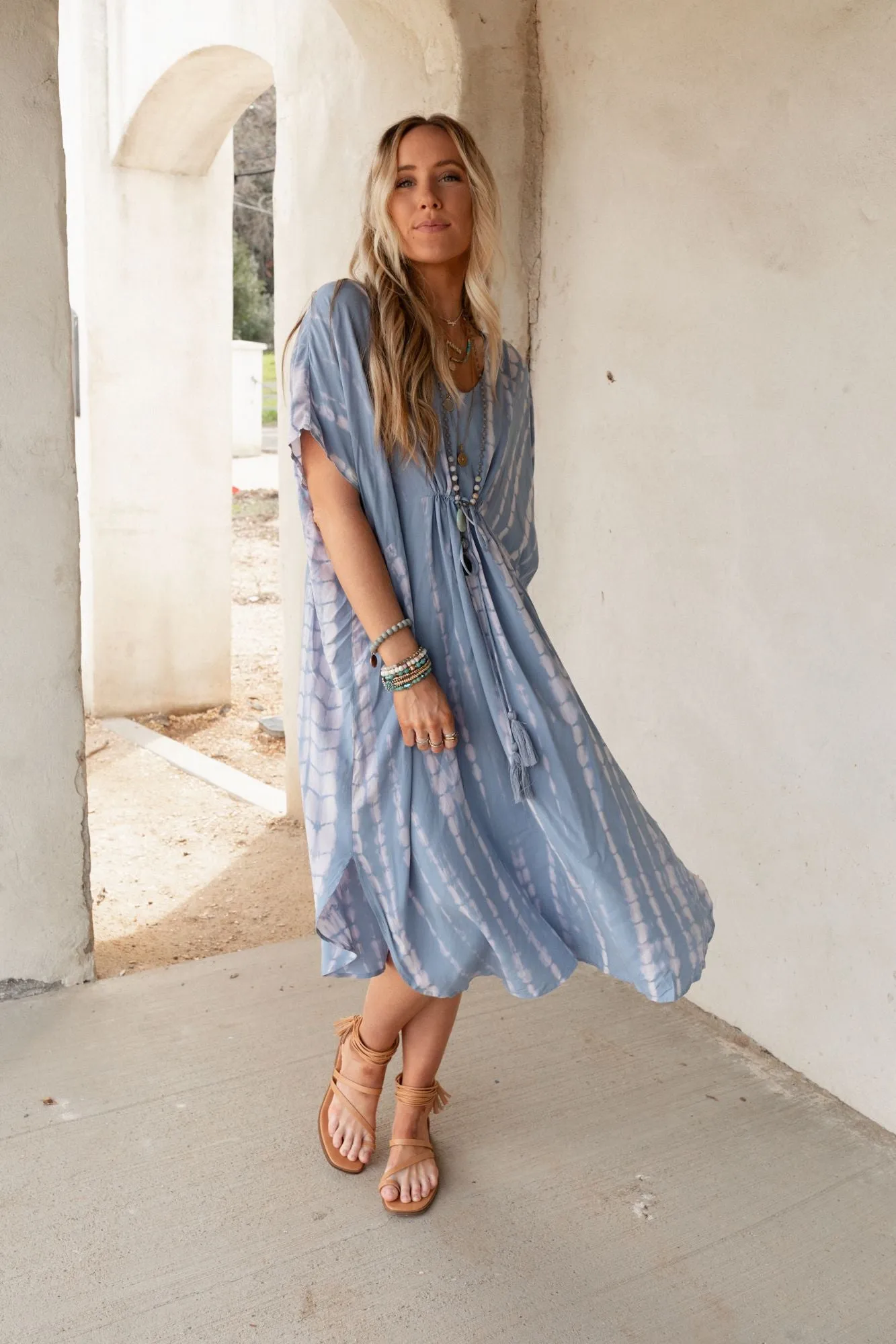 Sunny Shores Tie Dye Kimono Dress - Blue