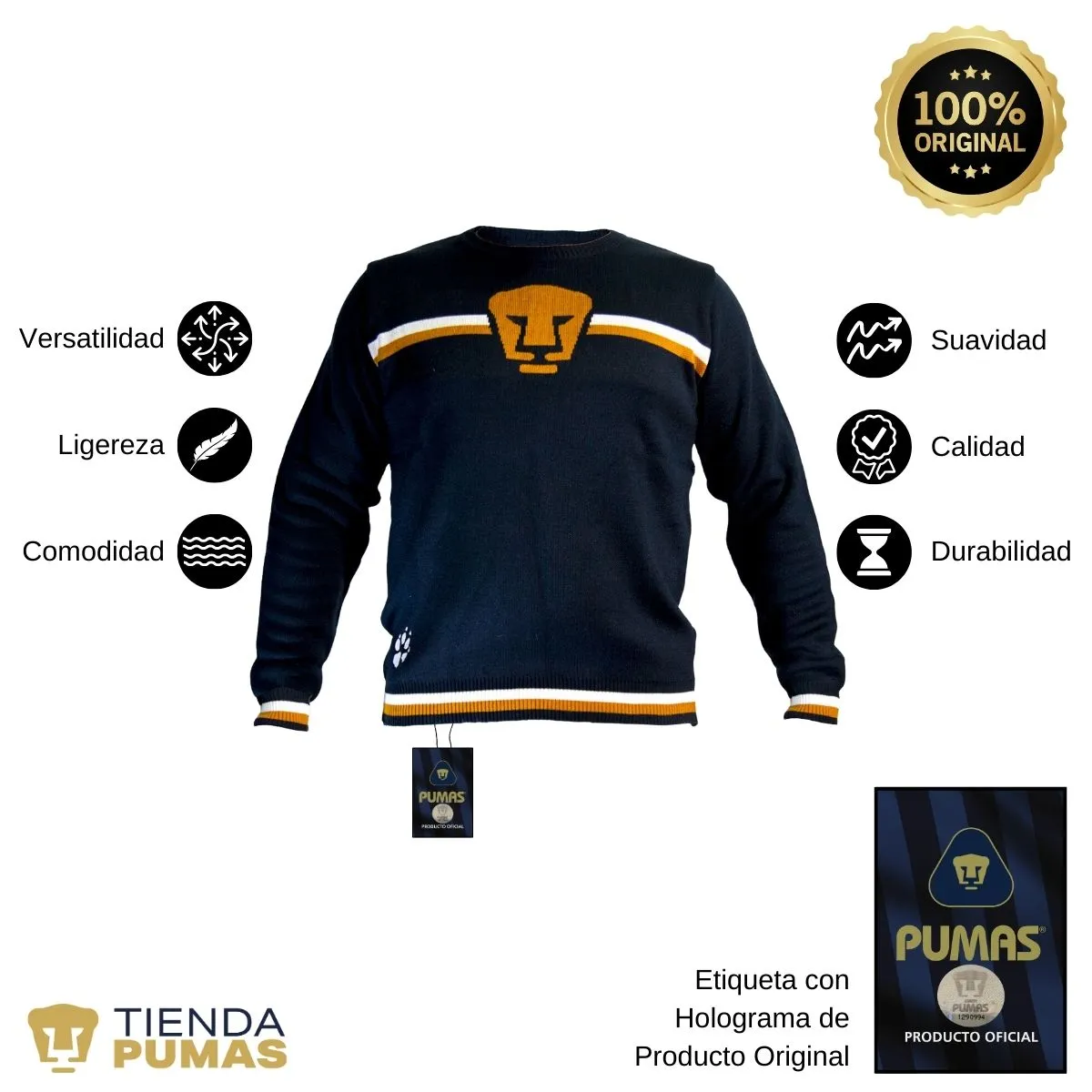 Suéter Unisex Universitario UNAM Pumas Azul Marino