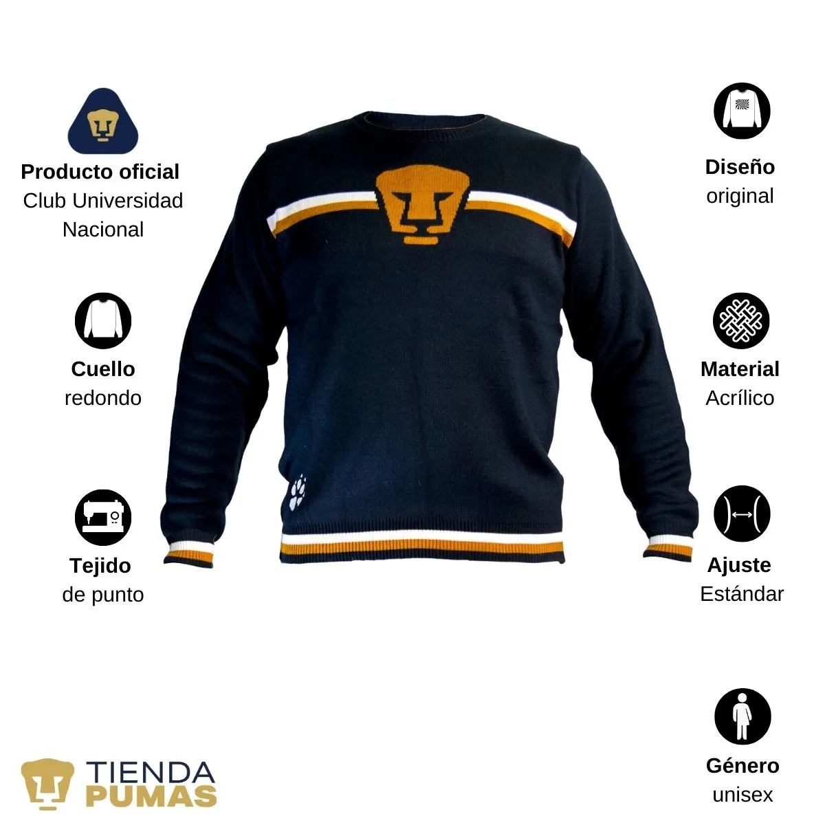 Suéter Unisex Universitario UNAM Pumas Azul Marino