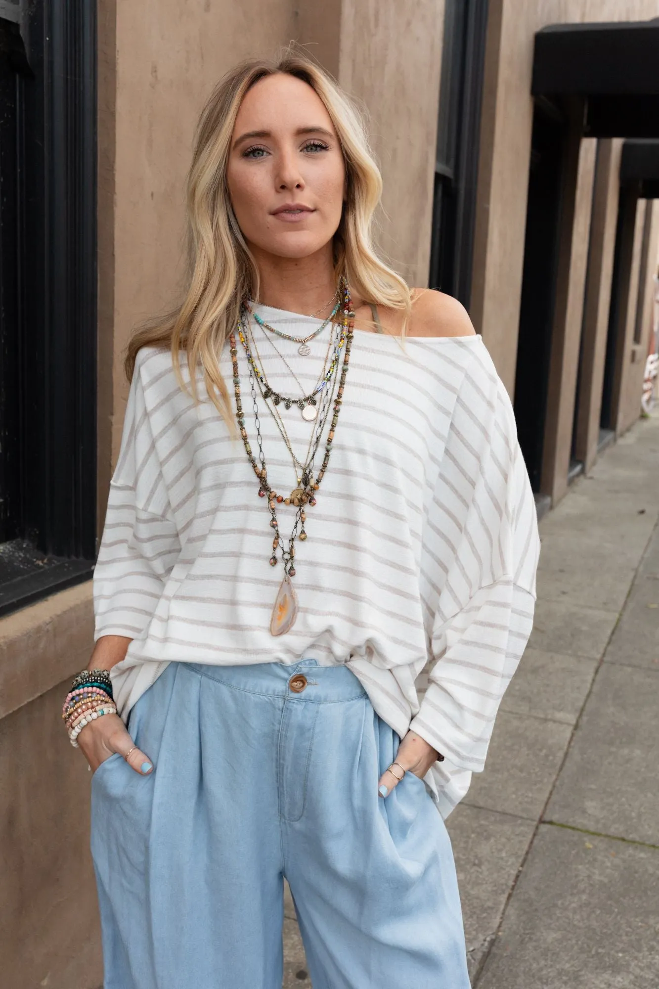 Swaying Stripes Top - Oatmeal