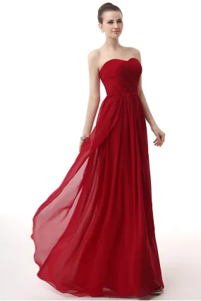 Sweetheart A-line Ruched Chiffon Long Prom Dresses