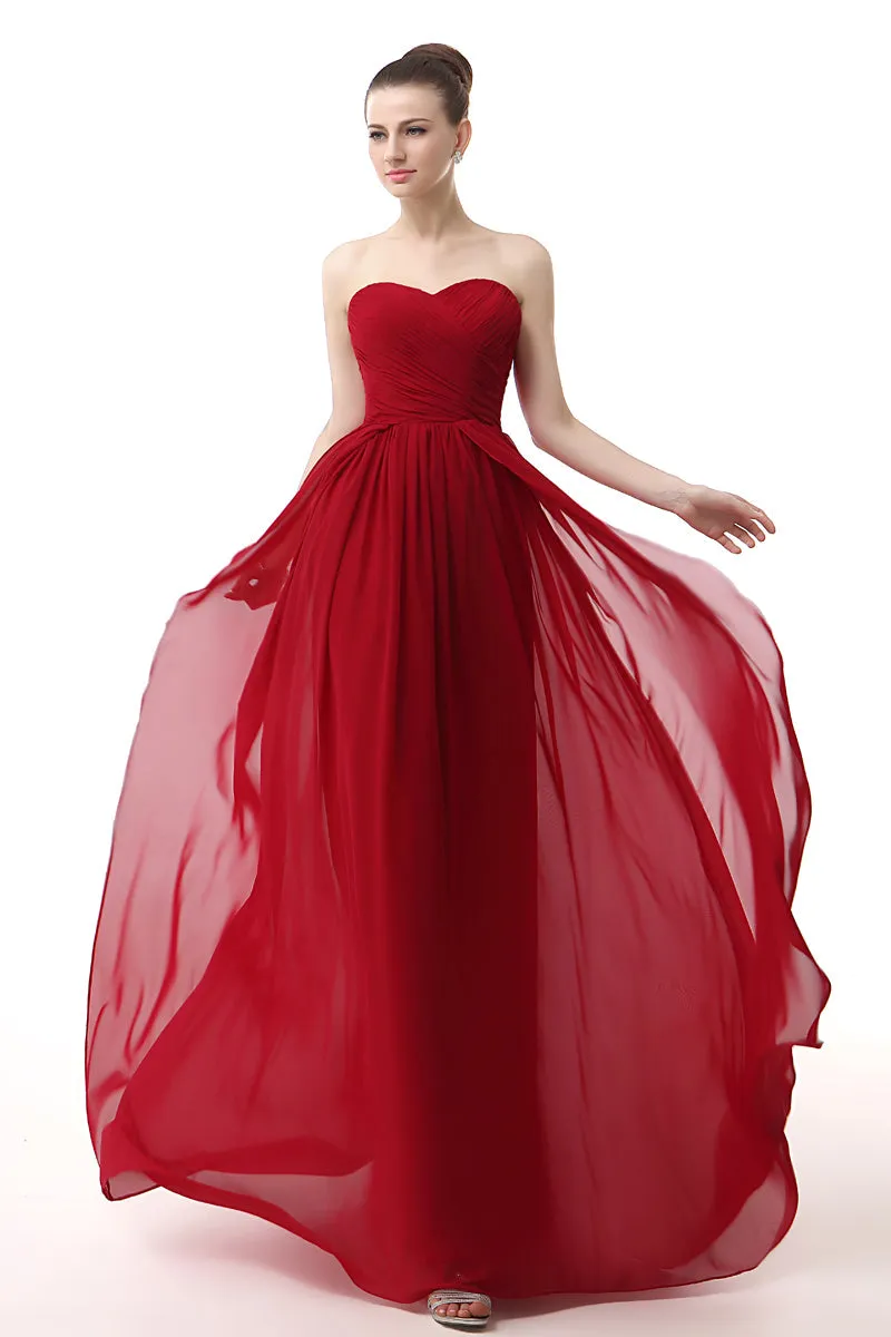 Sweetheart A-line Ruched Chiffon Long Prom Dresses