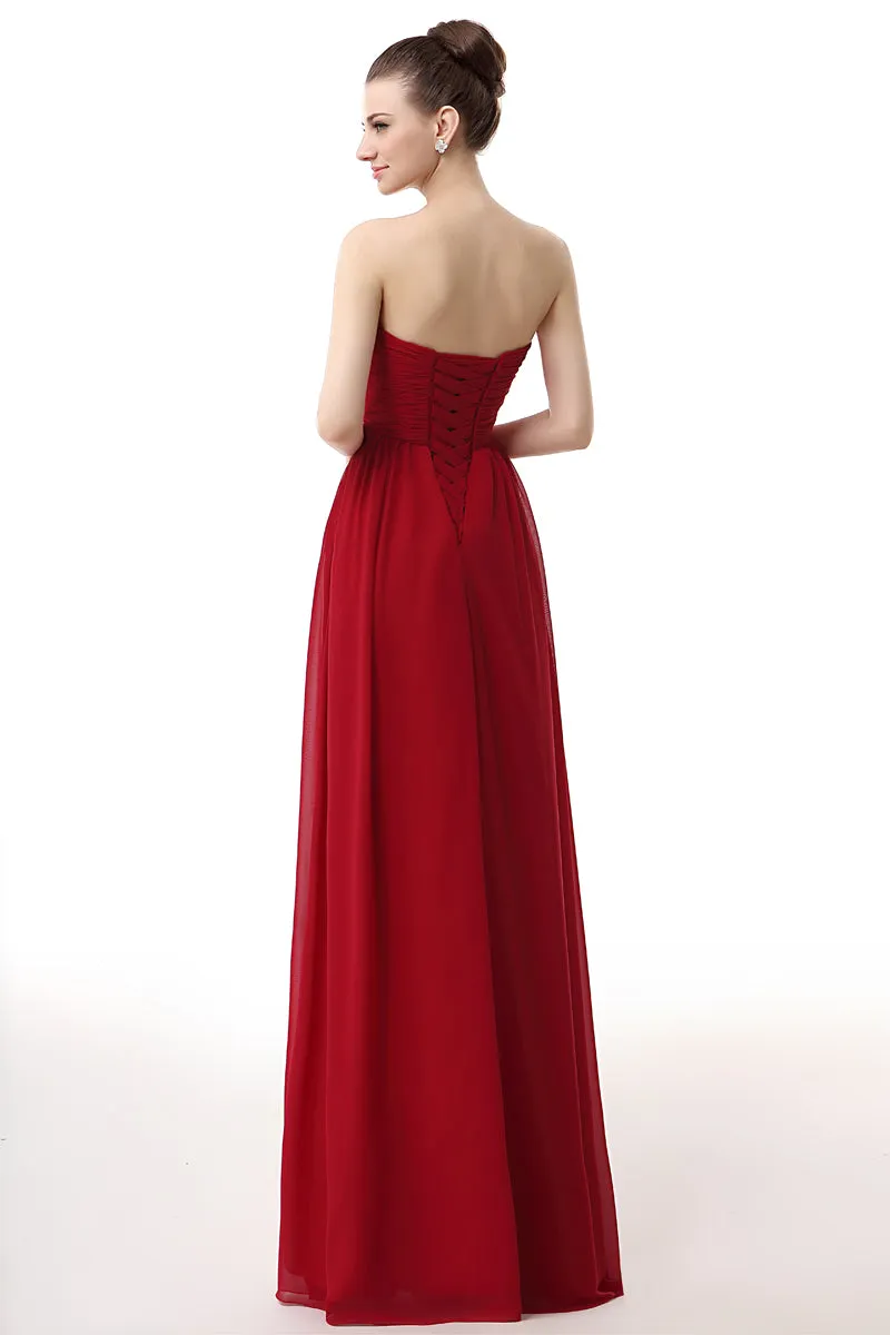 Sweetheart A-line Ruched Chiffon Long Prom Dresses