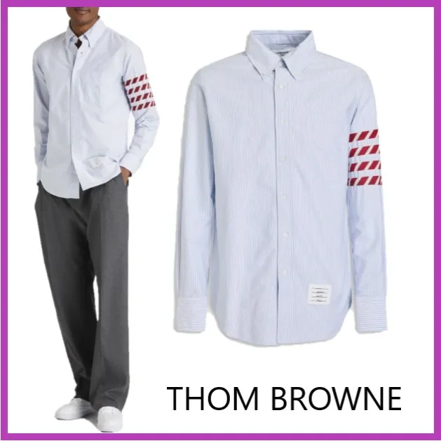 THOM BROWNE  |Stripes Long Sleeves Cotton Logo Designers Shirts