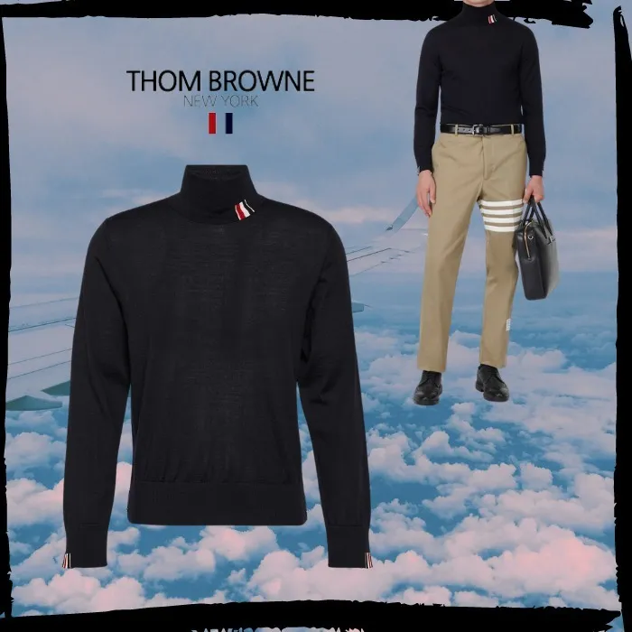 THOM BROWNE  |Wool Nylon Long Sleeves Plain Logo Designers Tops