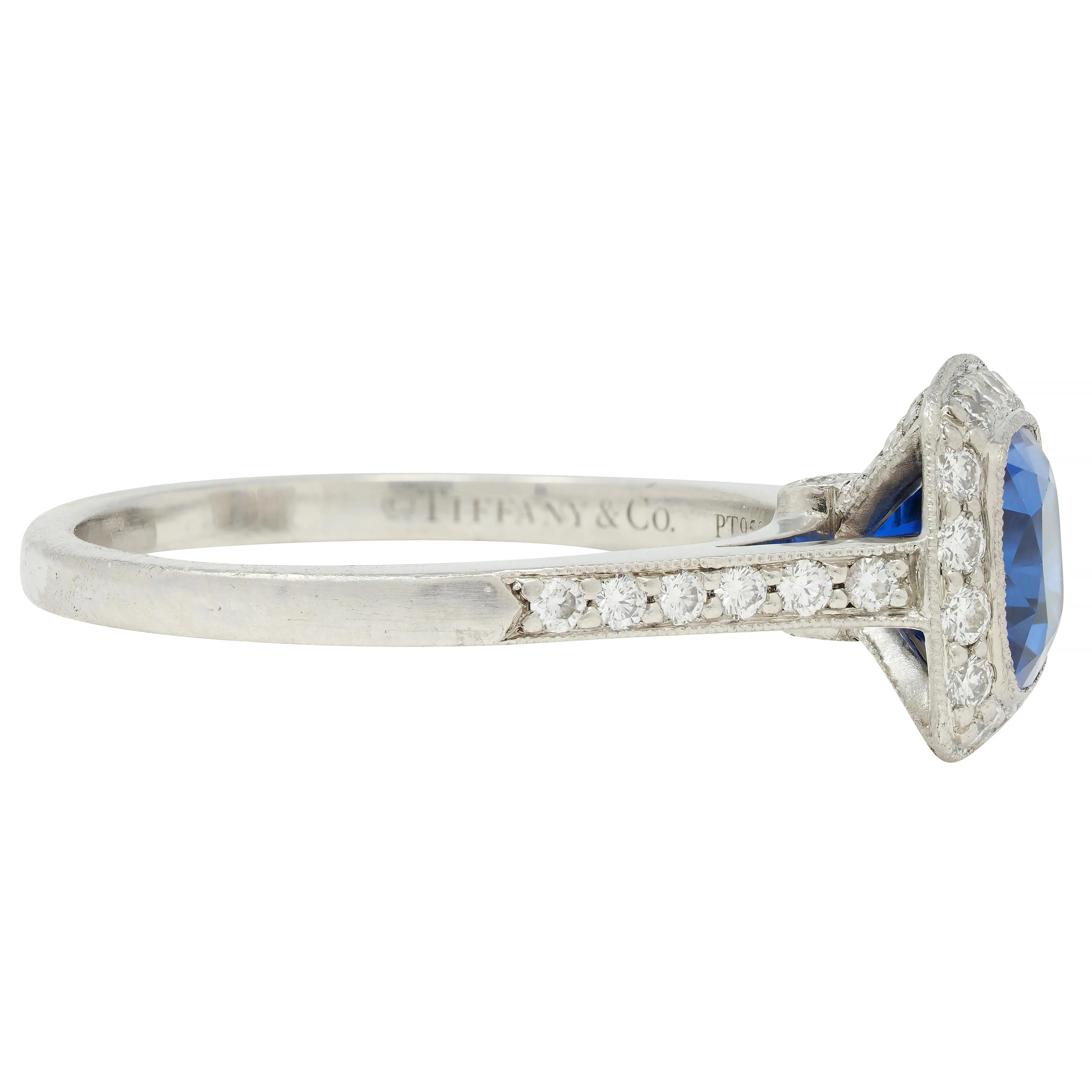 Tiffany & Co. 1.65 CTW Sapphire Diamond Platinum Soleste Halo Ring