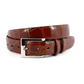 Torino Leather Unstitched Genuine American Alligator Skin Belt: Cognac