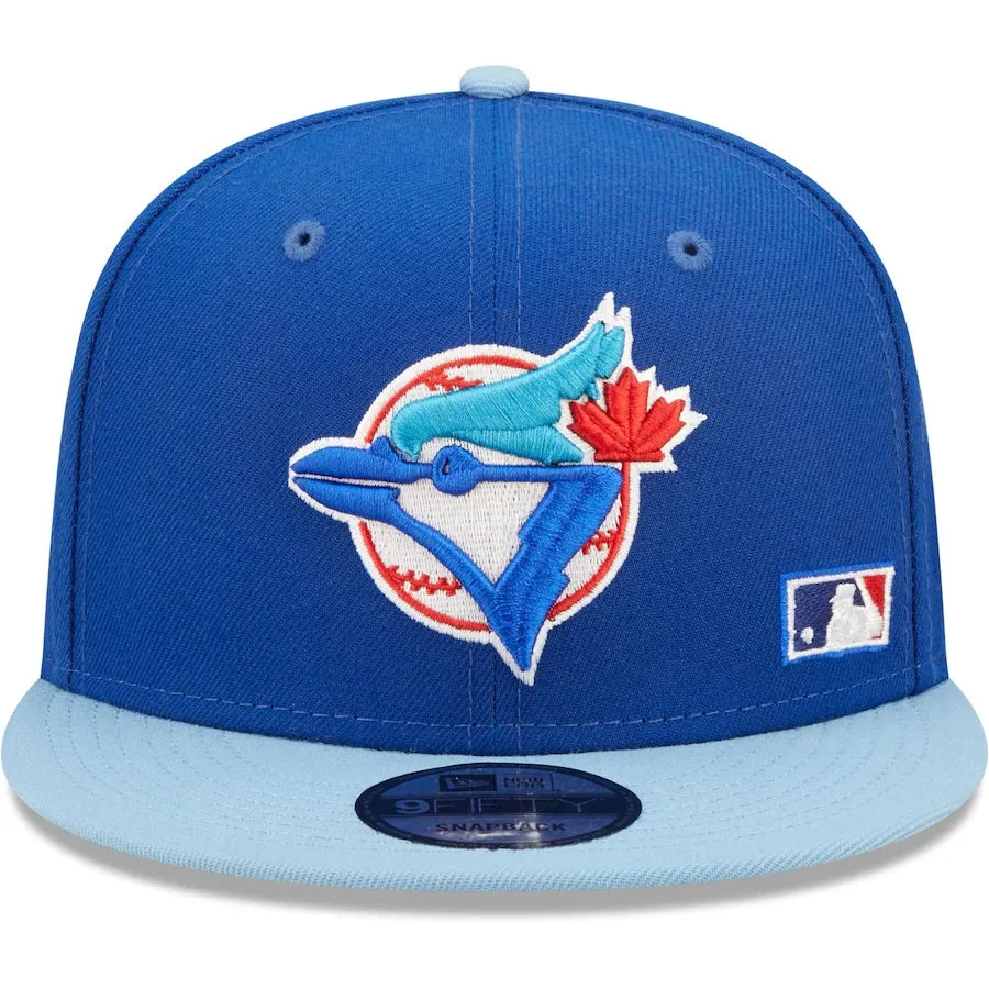 Toronto Blue Jays Cooperstown Green Bottom Light Blue Letter Arch 9Fifty Snapback Cap | Back Word Arch Royal Blue 9Fifty