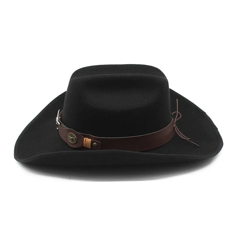 Unisex Formal Bull Head Decor Wide Brim Western Jazz Cowboy Hat