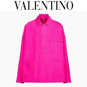 VALENTINO  |Wool Silk Long Sleeves Plain Cotton Oversized Luxury Shirts