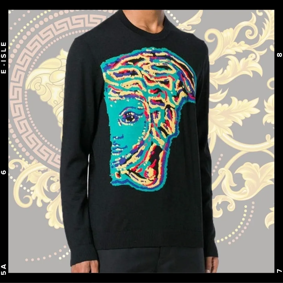 VERSACE  |Crew Neck Wool Long Sleeves Logo Luxury Sweaters