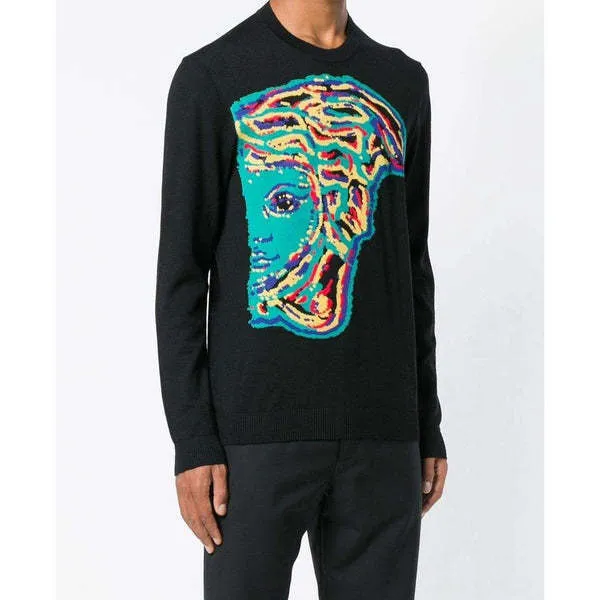 VERSACE  |Crew Neck Wool Long Sleeves Logo Luxury Sweaters