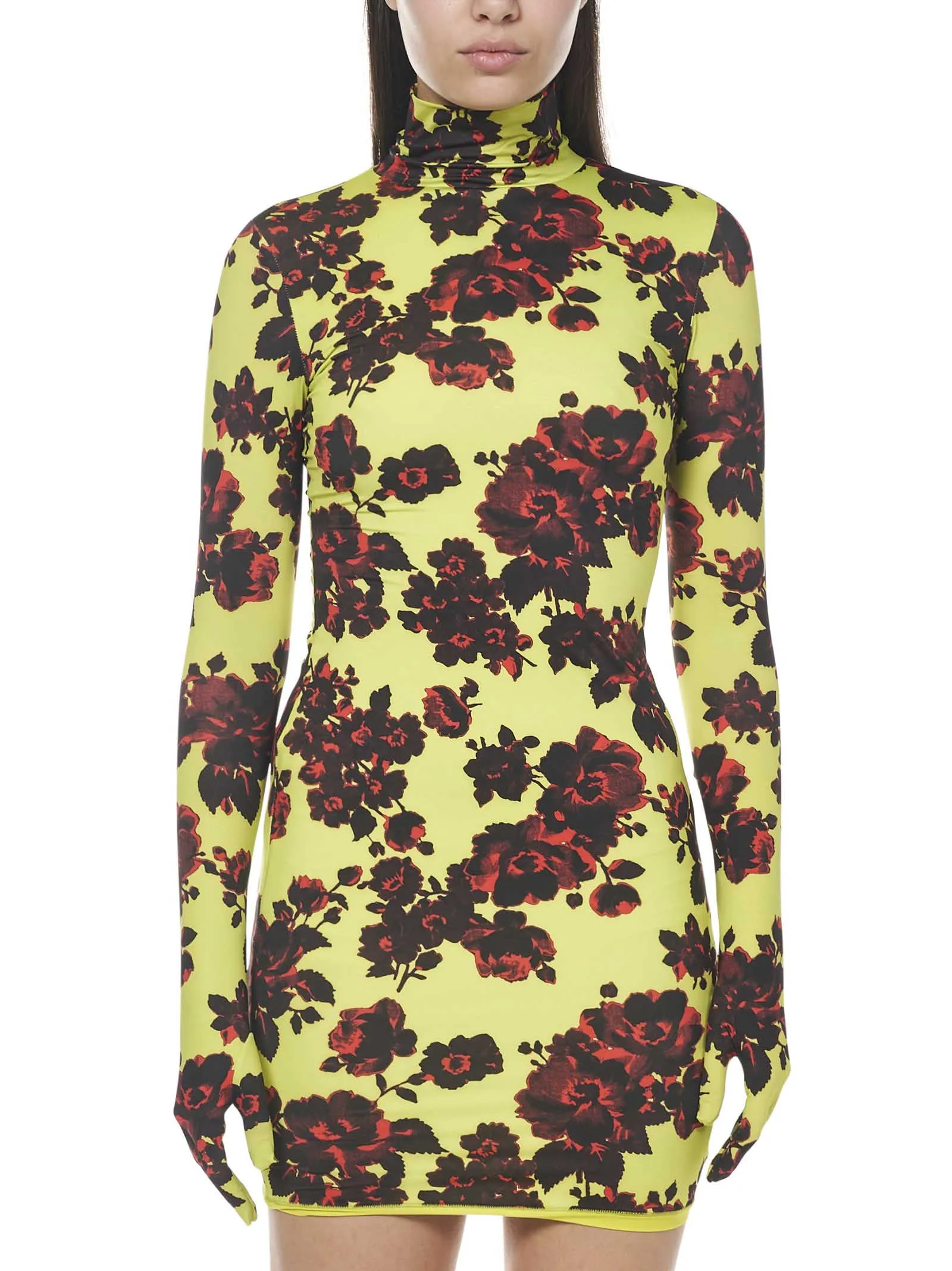 Vetements Floral Printed Turtleneck Dress