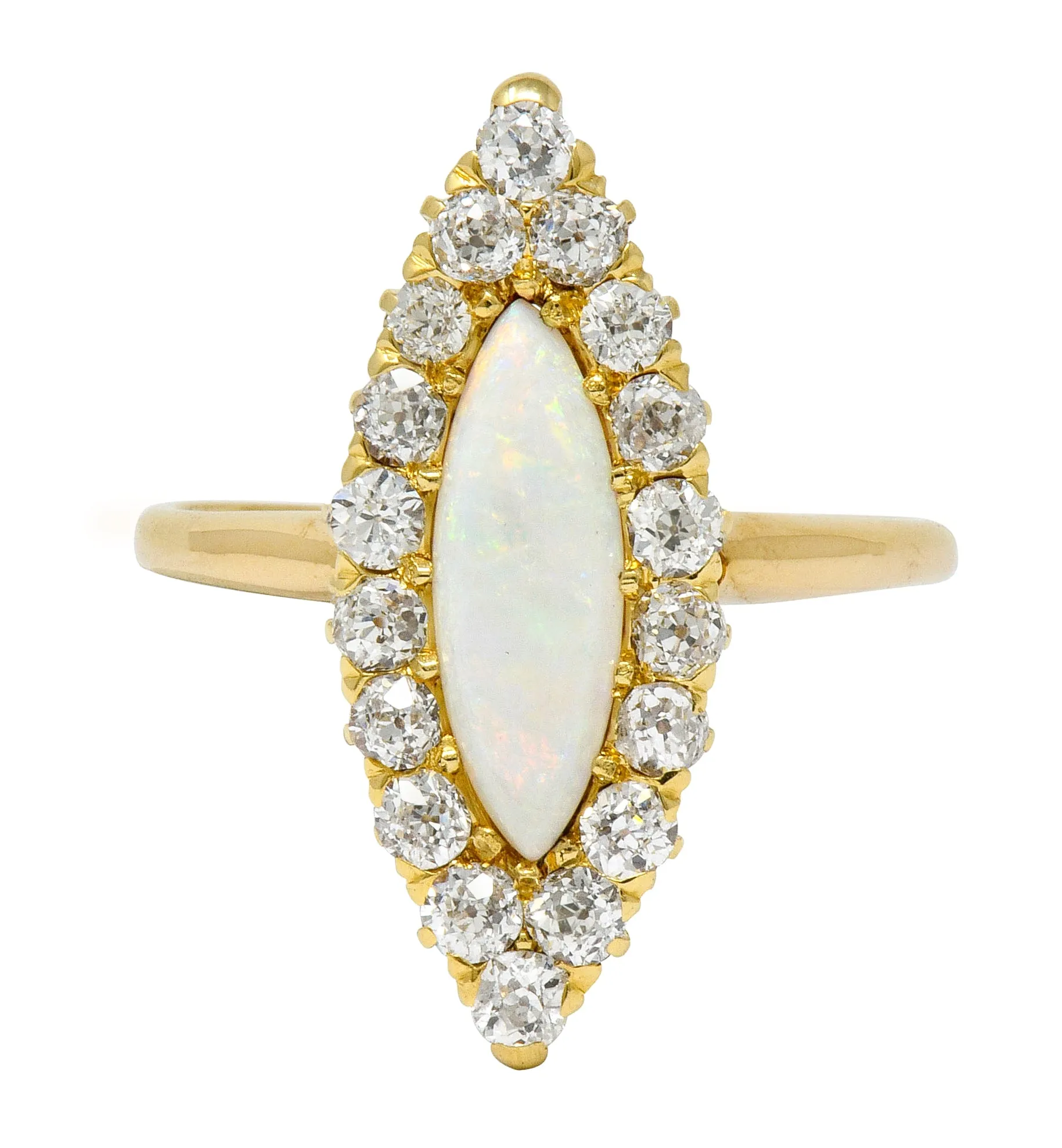 Victorian Diamond Opal 18 Karat Gold Navette Cluster Ring