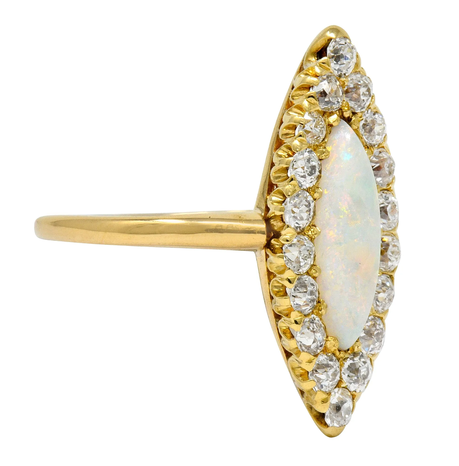 Victorian Diamond Opal 18 Karat Gold Navette Cluster Ring