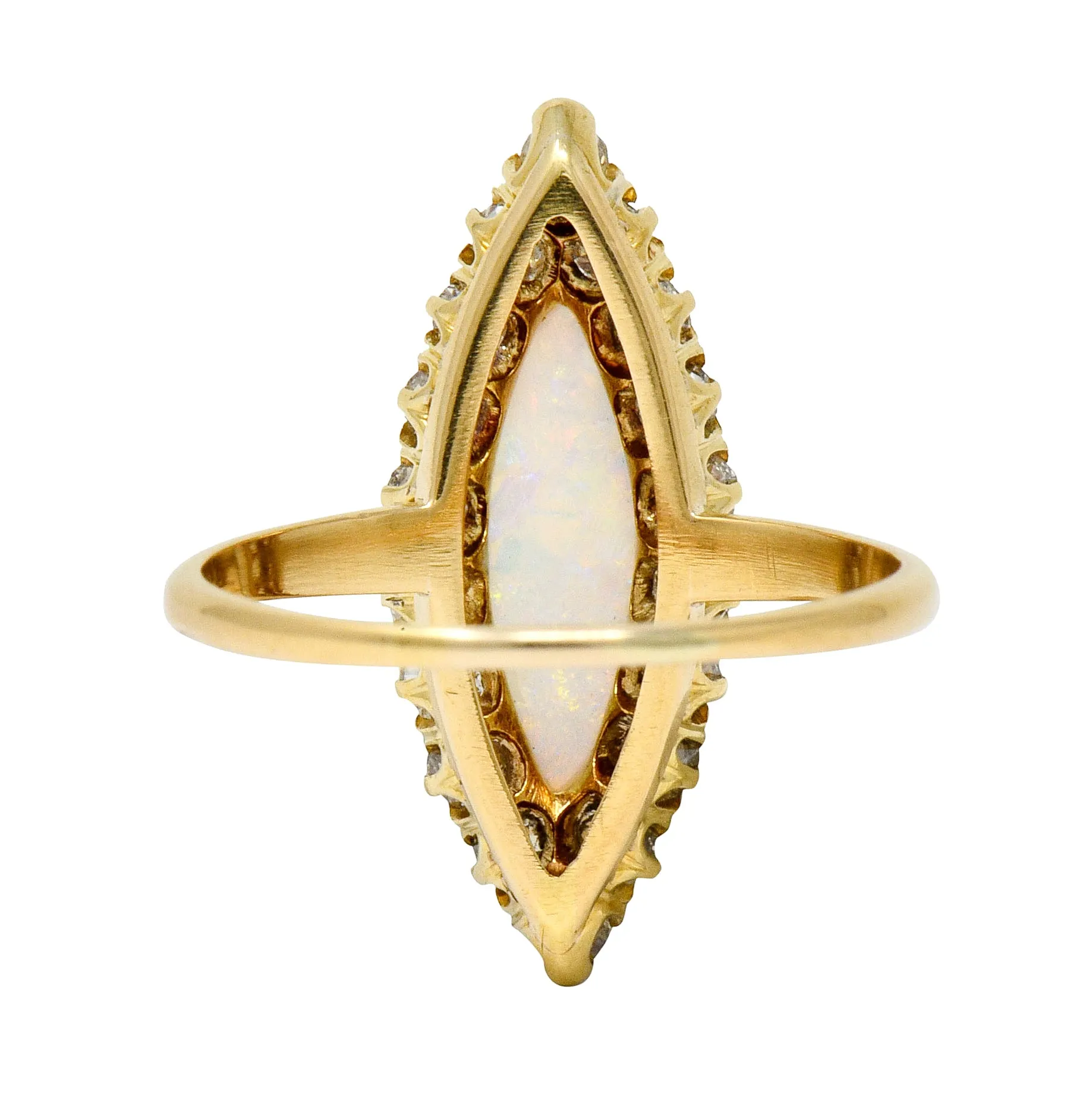 Victorian Diamond Opal 18 Karat Gold Navette Cluster Ring