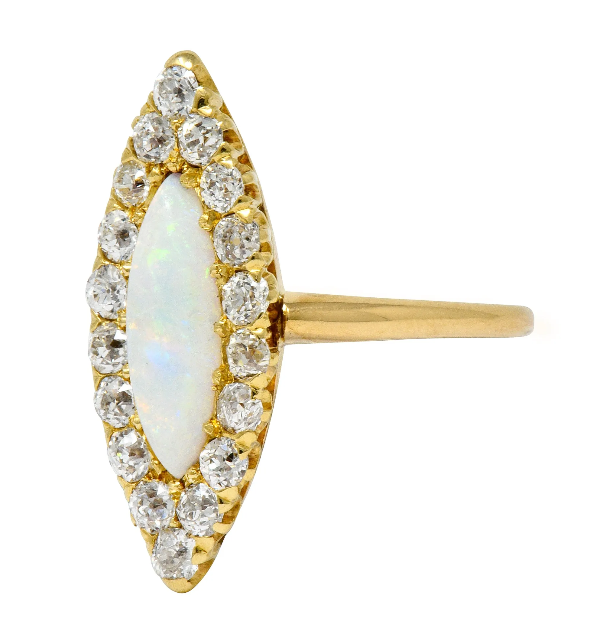 Victorian Diamond Opal 18 Karat Gold Navette Cluster Ring