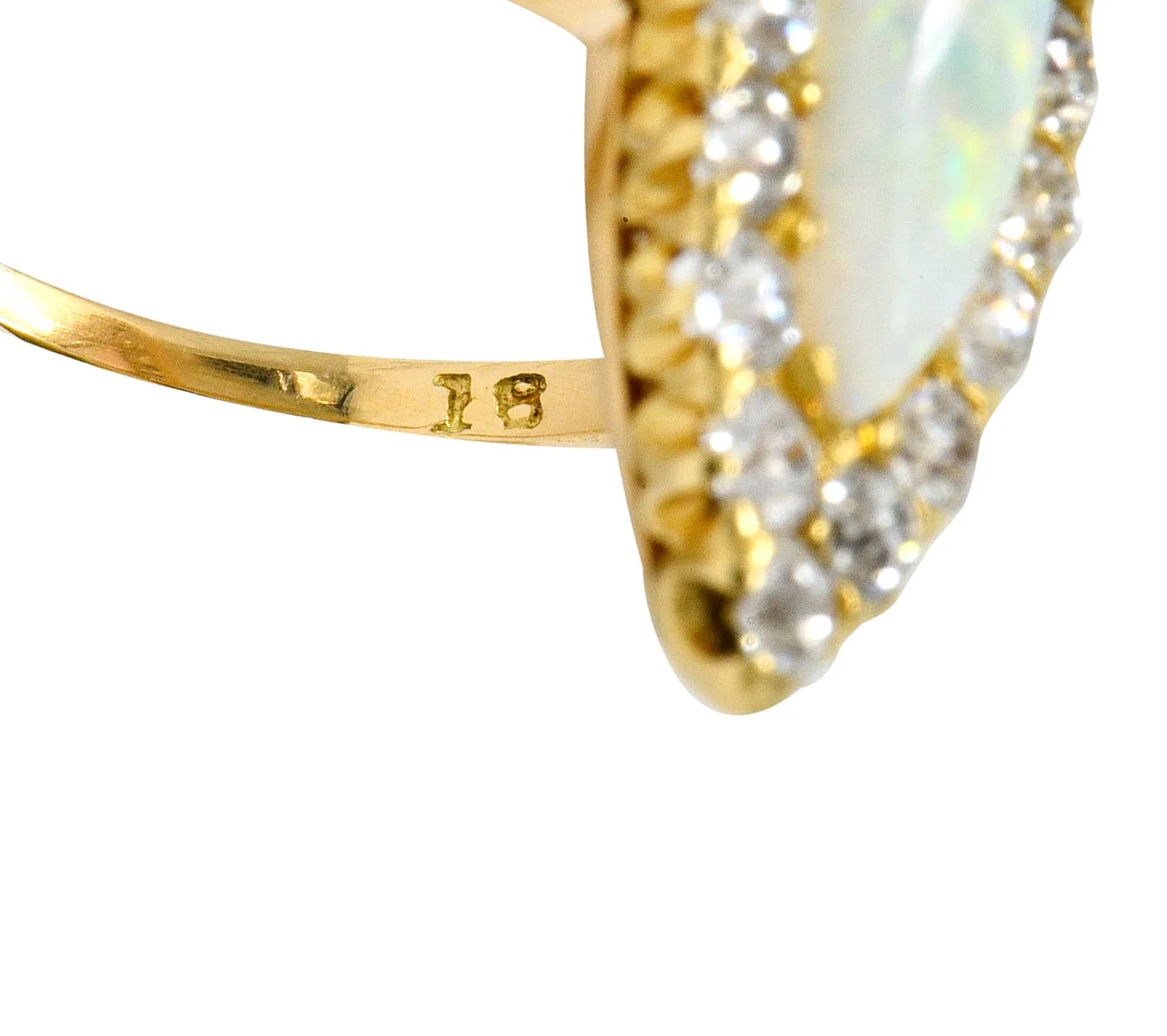 Victorian Diamond Opal 18 Karat Gold Navette Cluster Ring