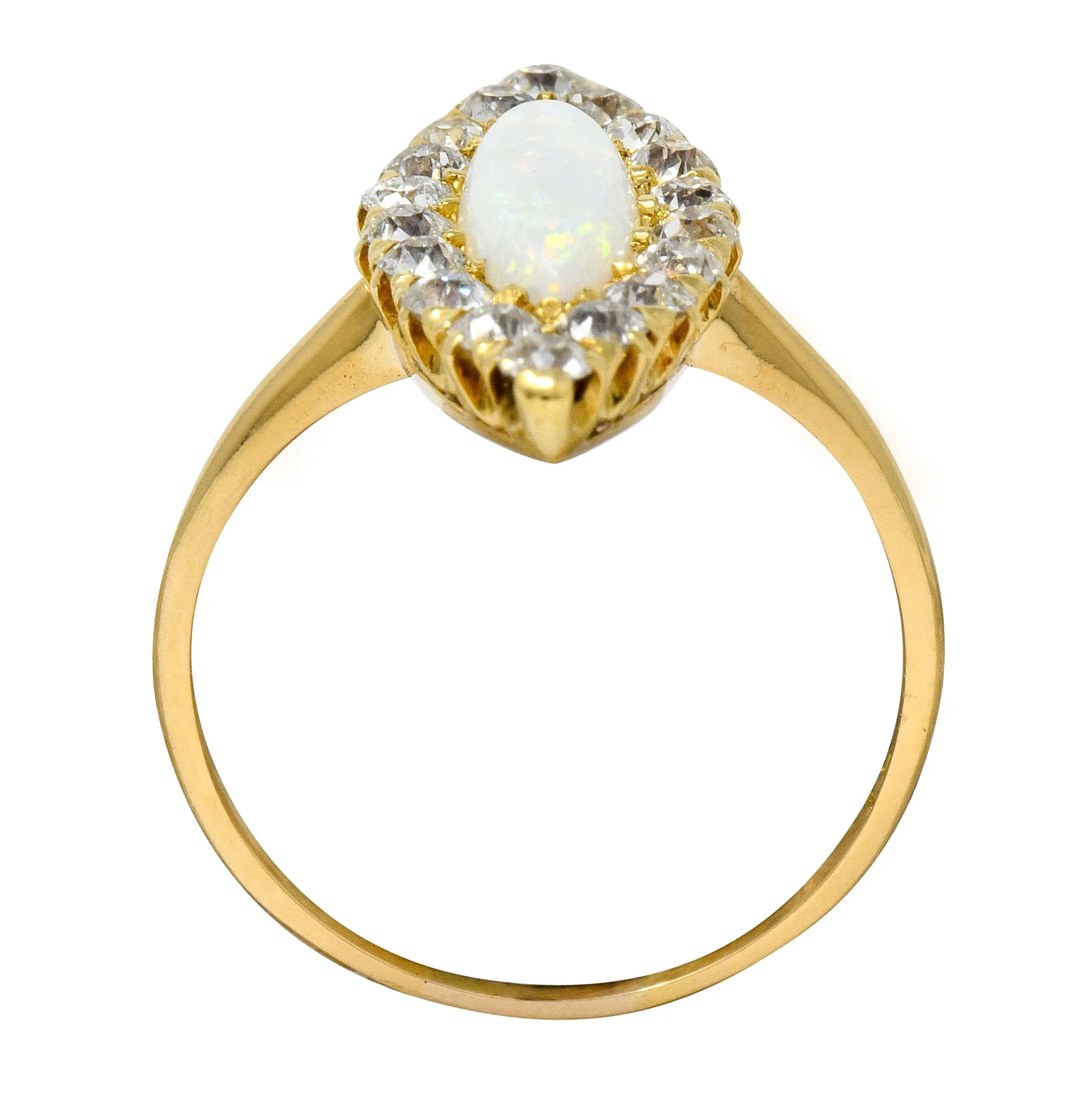 Victorian Diamond Opal 18 Karat Gold Navette Cluster Ring