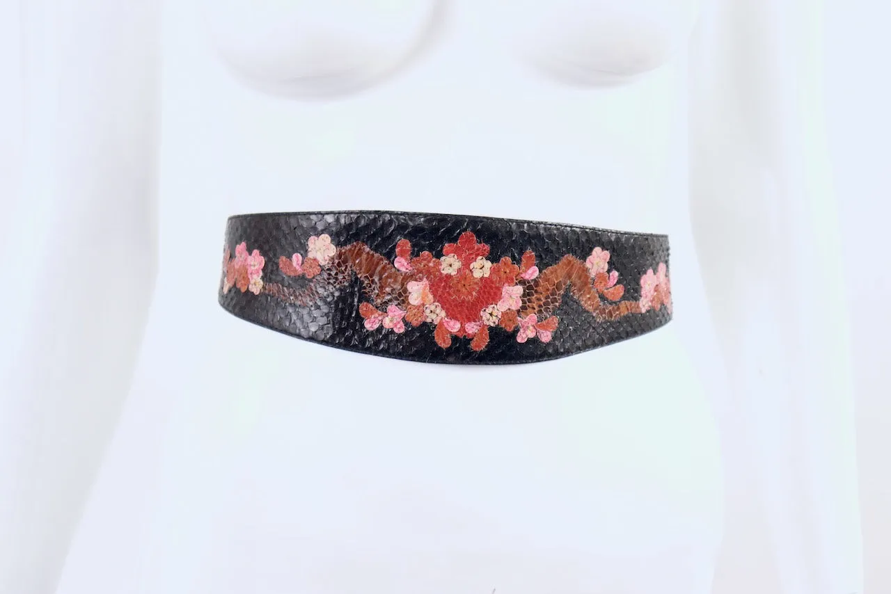 Vintage 70's Cherry Blossom Theme Snake Skin Belt