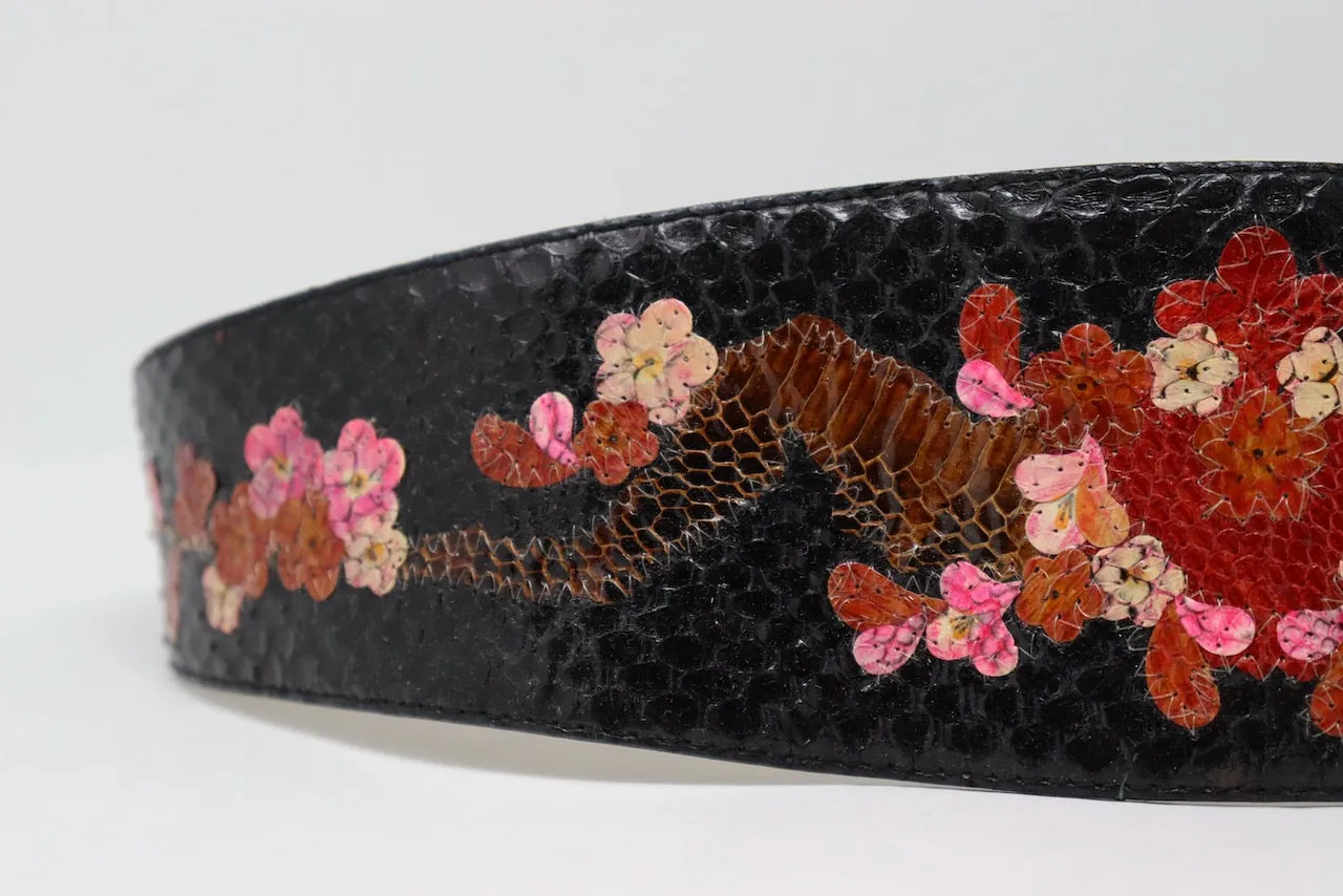 Vintage 70's Cherry Blossom Theme Snake Skin Belt