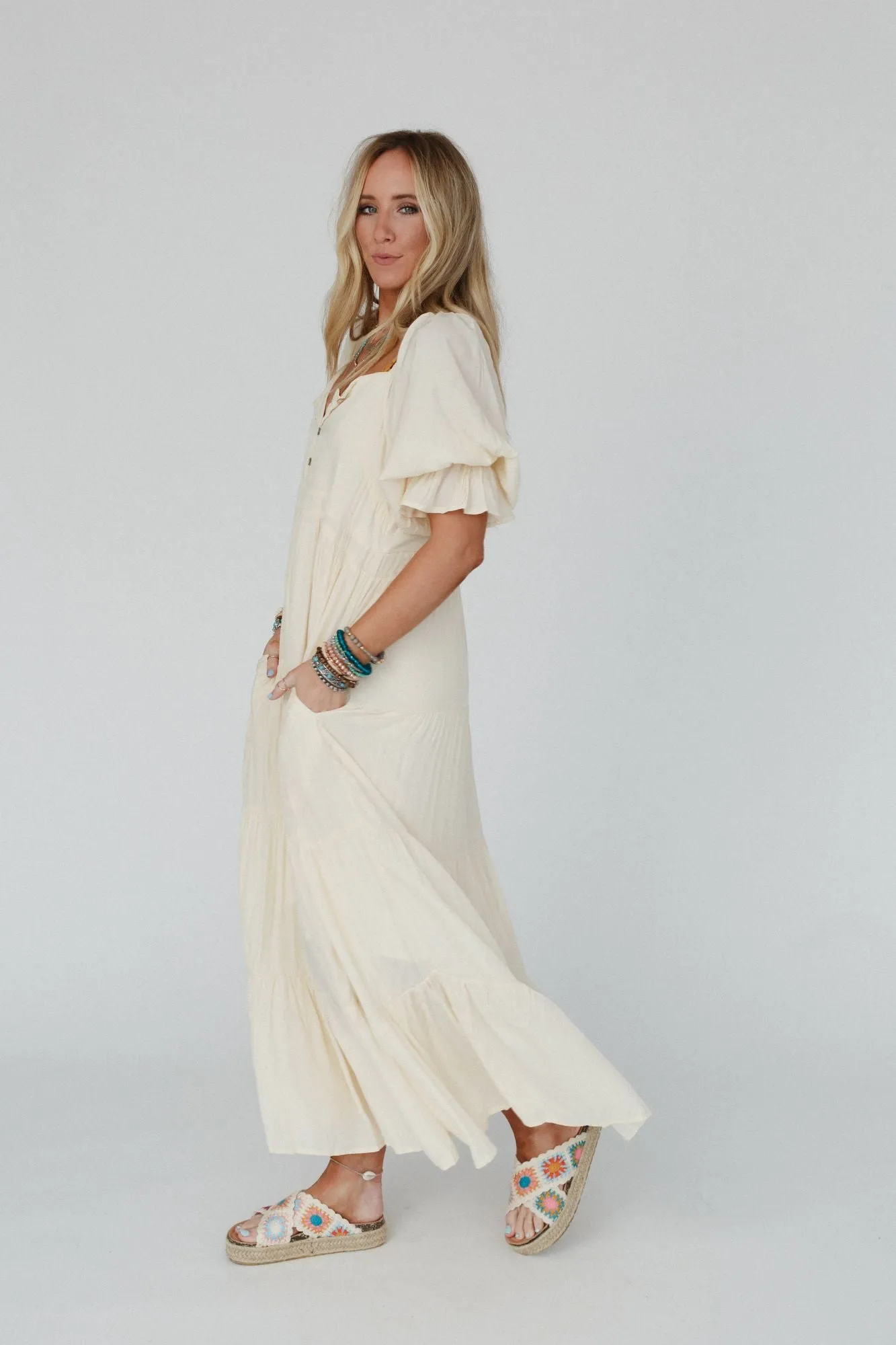 Waimea Tiered Maxi Dress - Beige