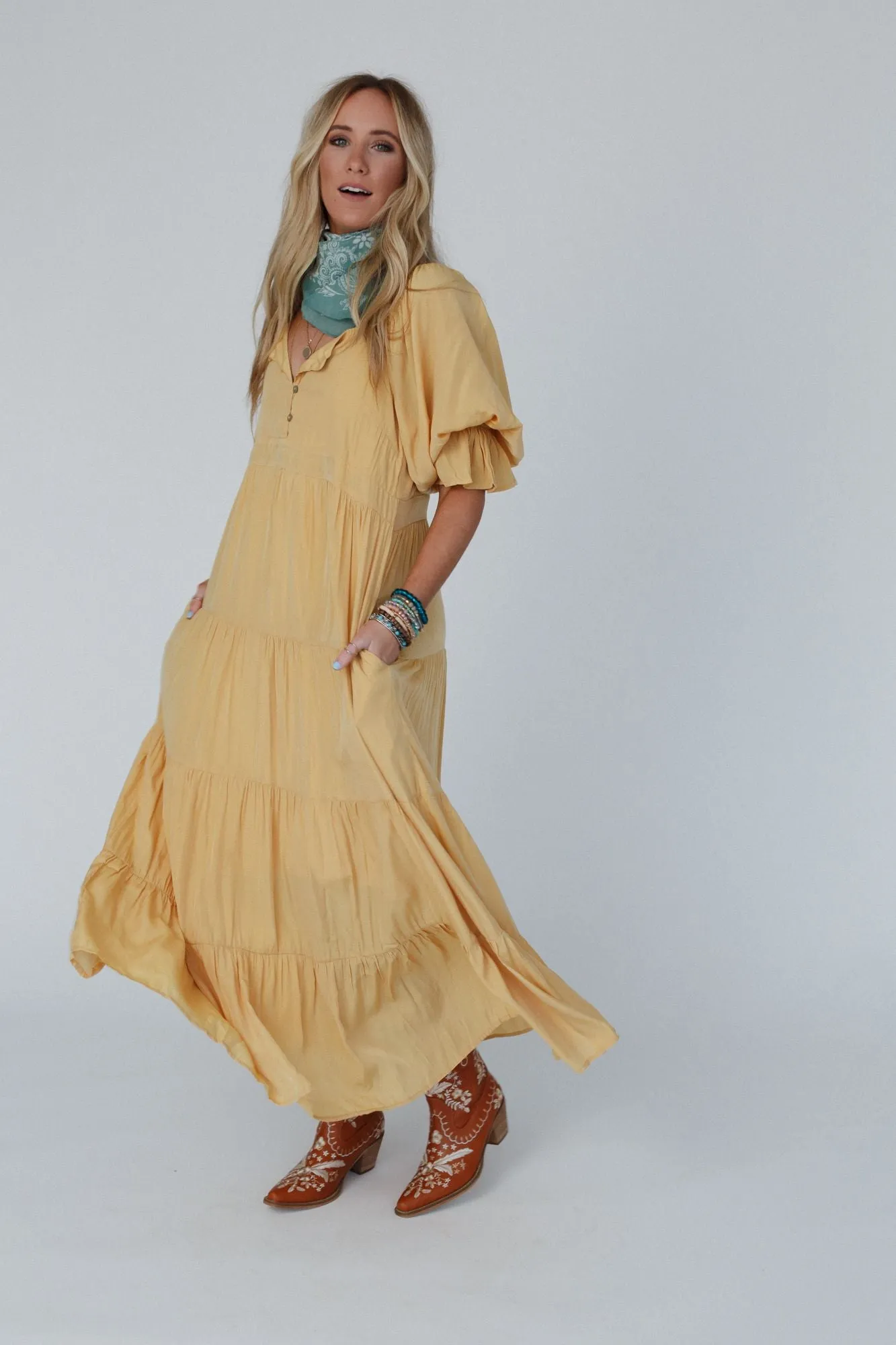 Waimea Tiered Maxi Dress - Mustard