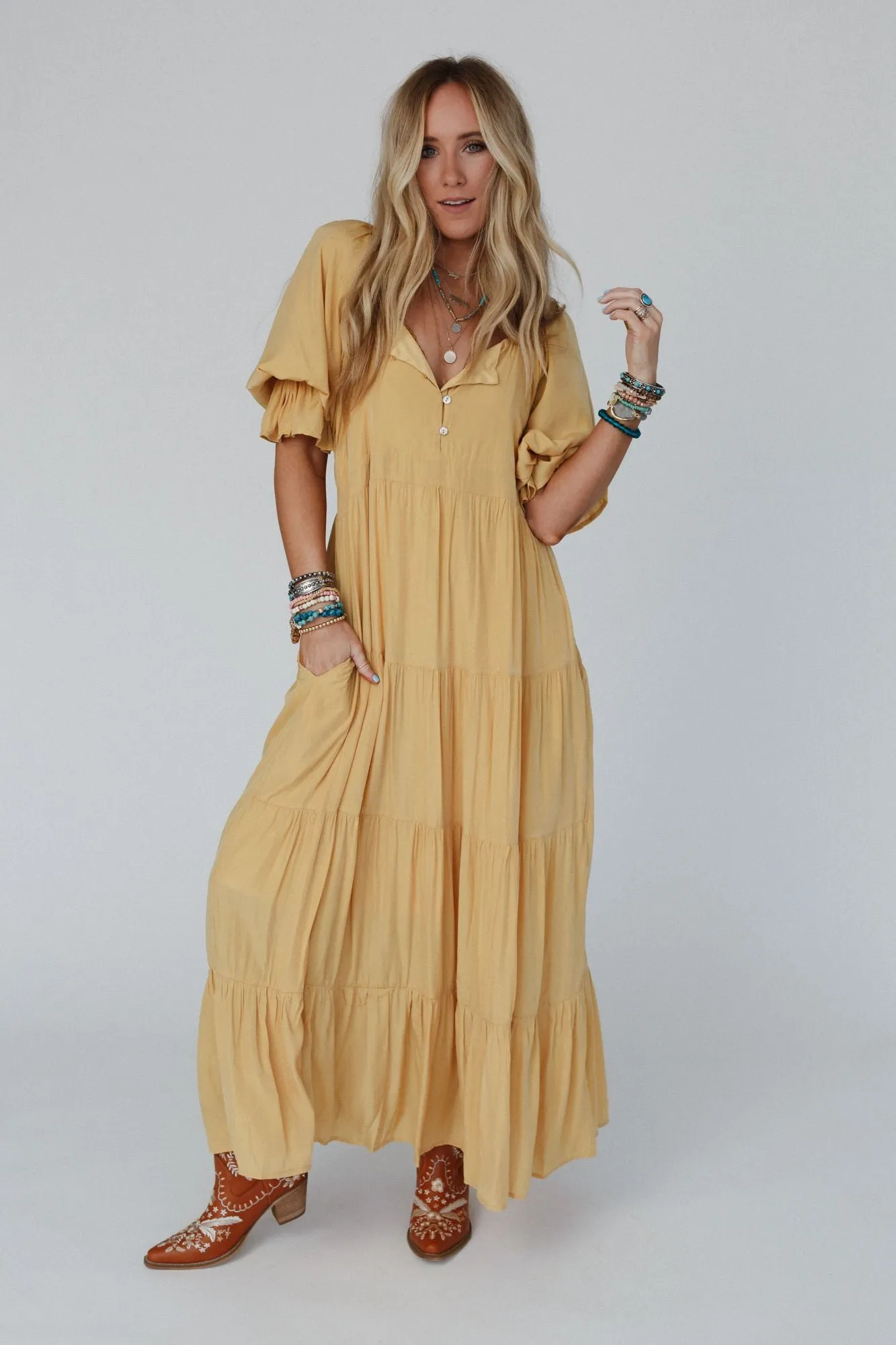 Waimea Tiered Maxi Dress - Mustard