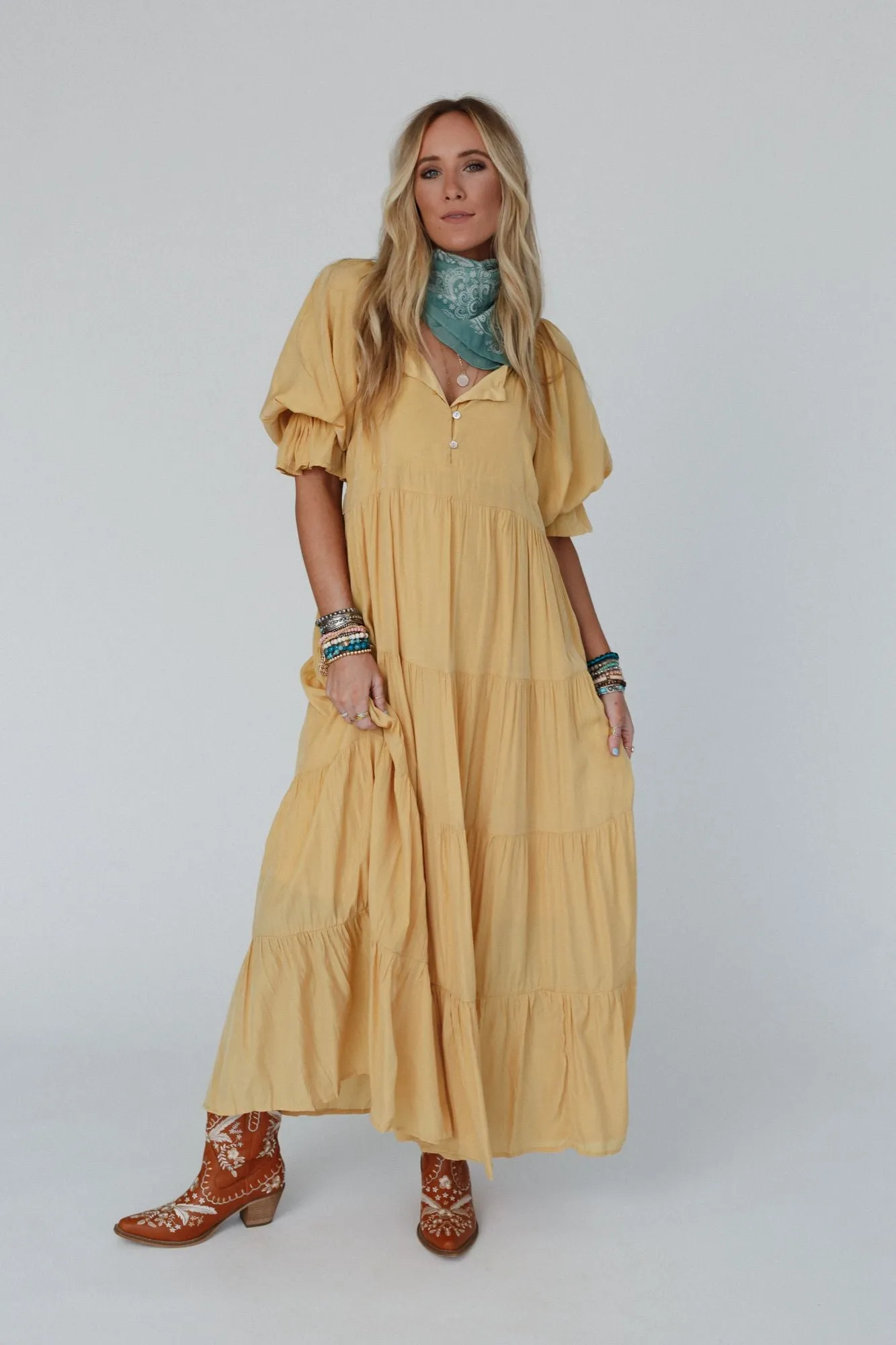 Waimea Tiered Maxi Dress - Mustard