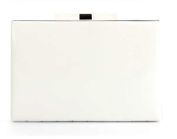 White Patent Lether Piano Keyboard Rectangular Evening Clutch Purse Jewelry Box